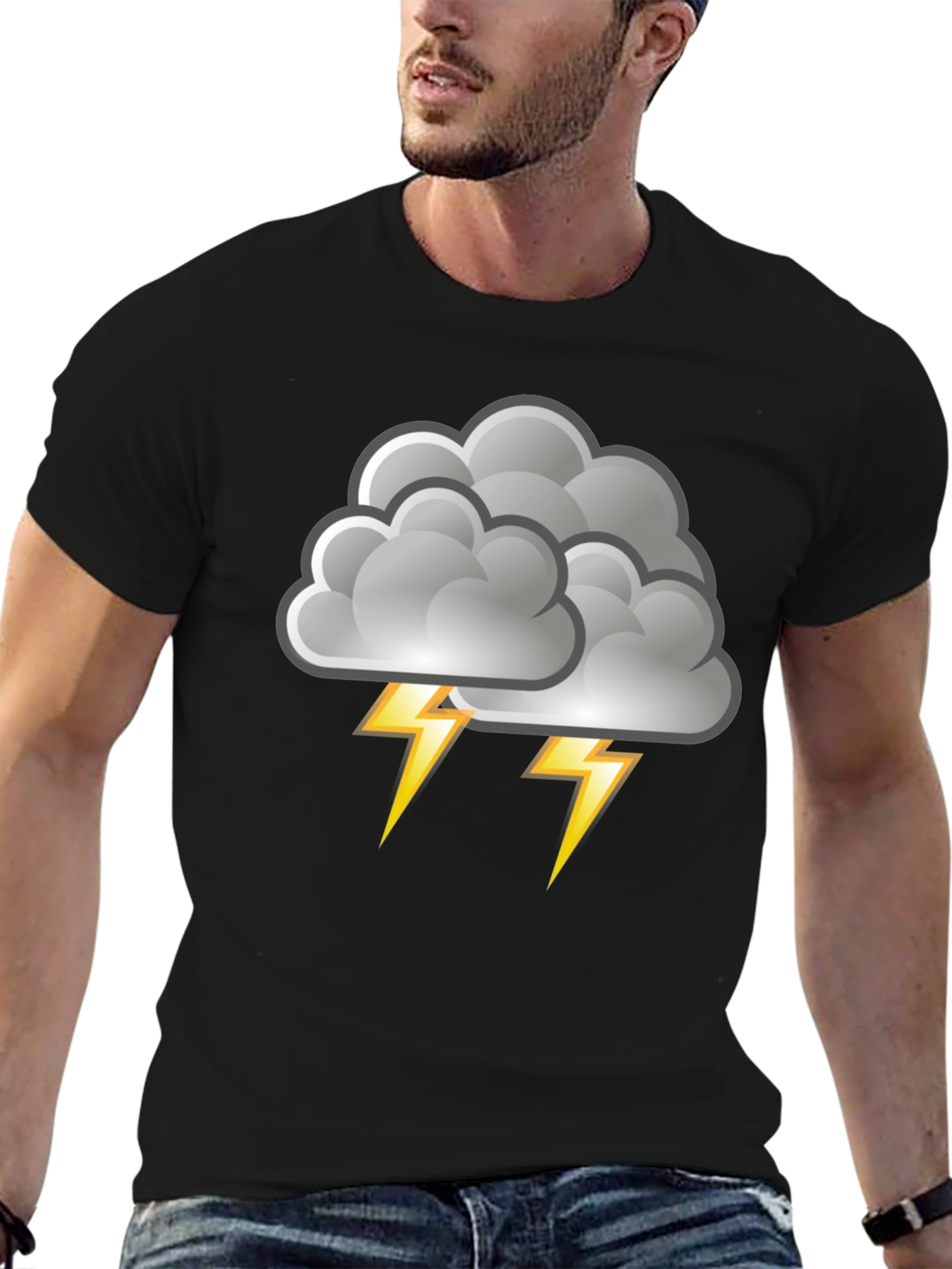 Black Storm Cloud & Lightning Bolt Graphic Tee - Black view 6