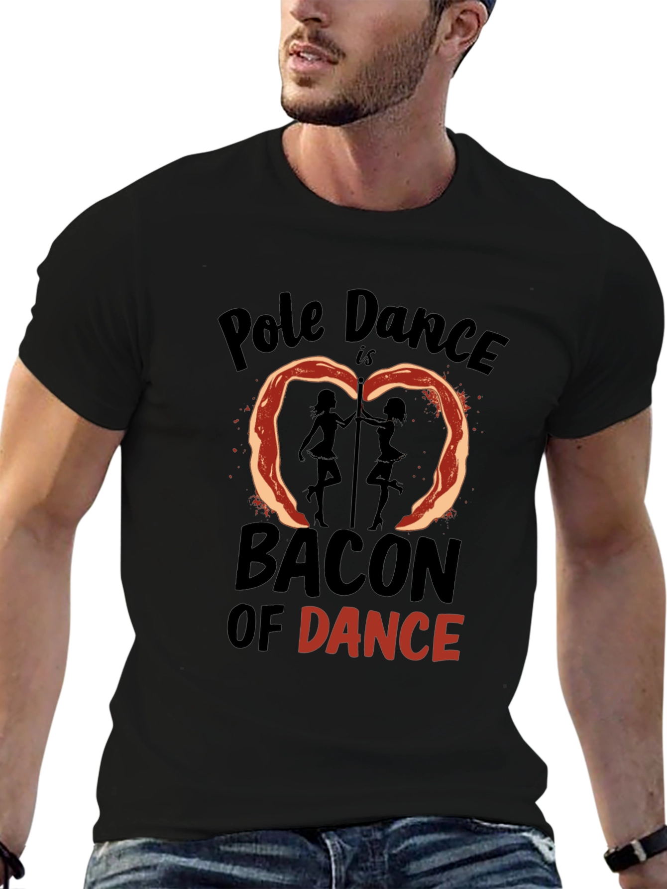 Black Pole Dance Bacon Funny T-Shirt view 6