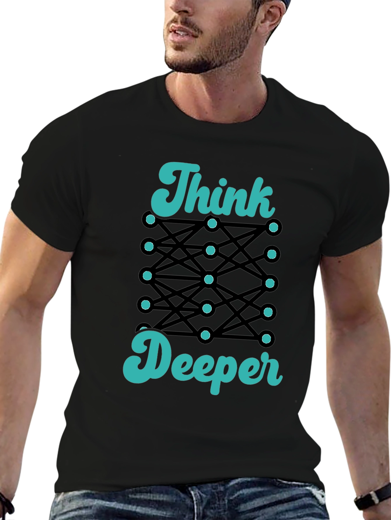 Black Think Deeper Graphic Tee - Black Cotton T-Shirt view 6