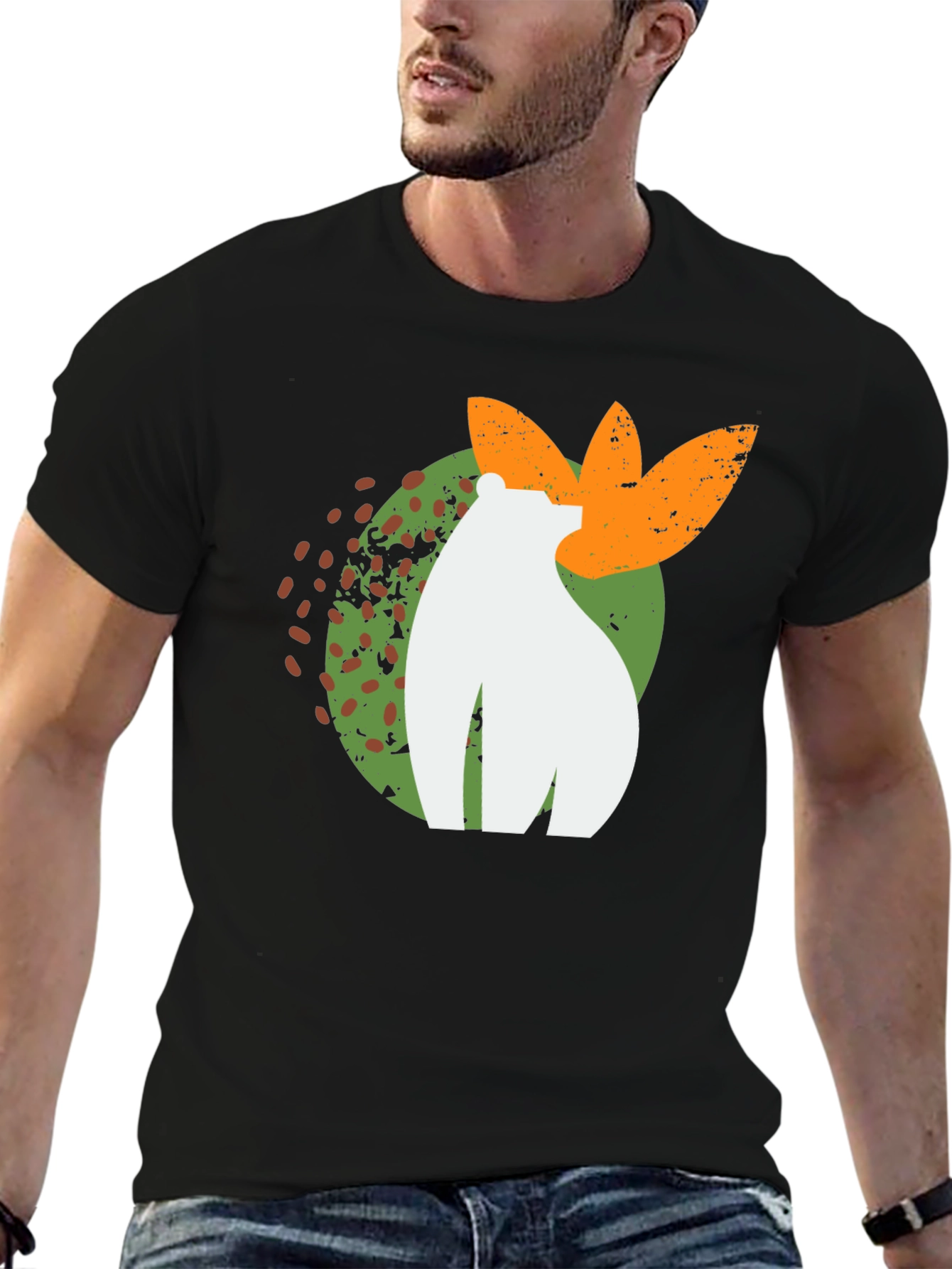 Black Abstract Bear Graphic Tee - Black Cotton Blend view 6