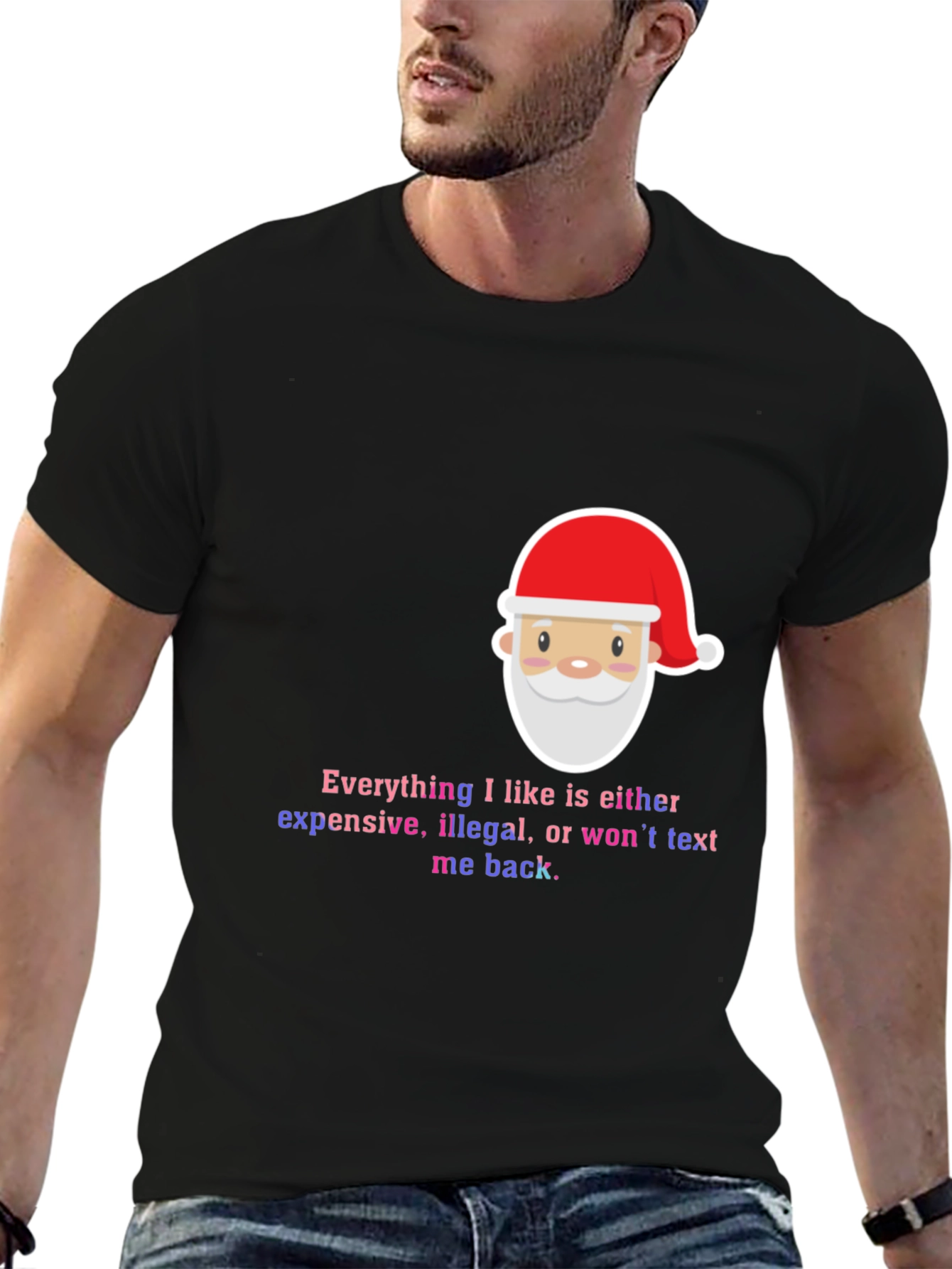 Black Funny Santa Everything I Like Men's Black T-Shirt view 6
