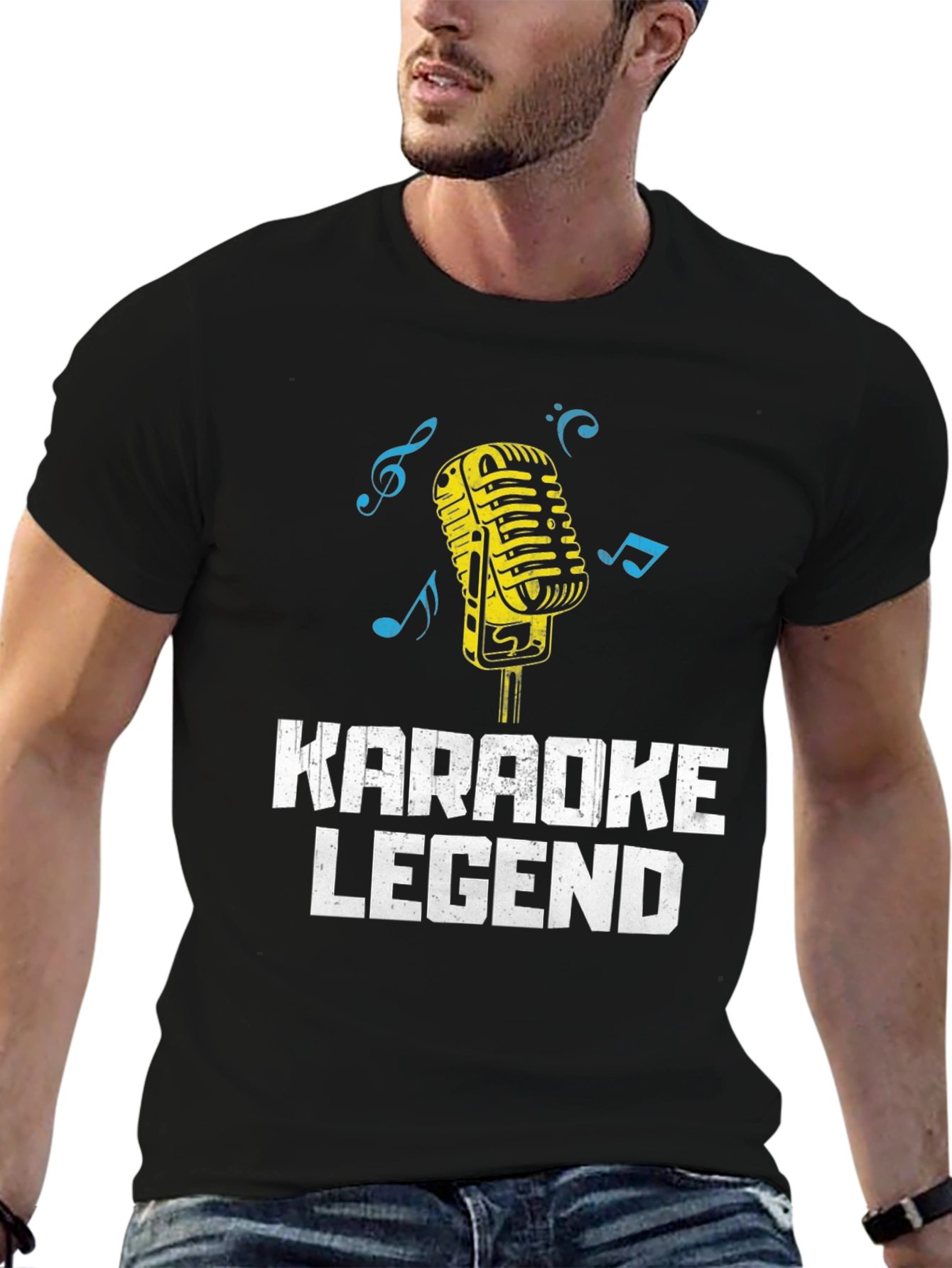 Black Karaoke Legend Graphic Tee - Retro Microphone Design view 6