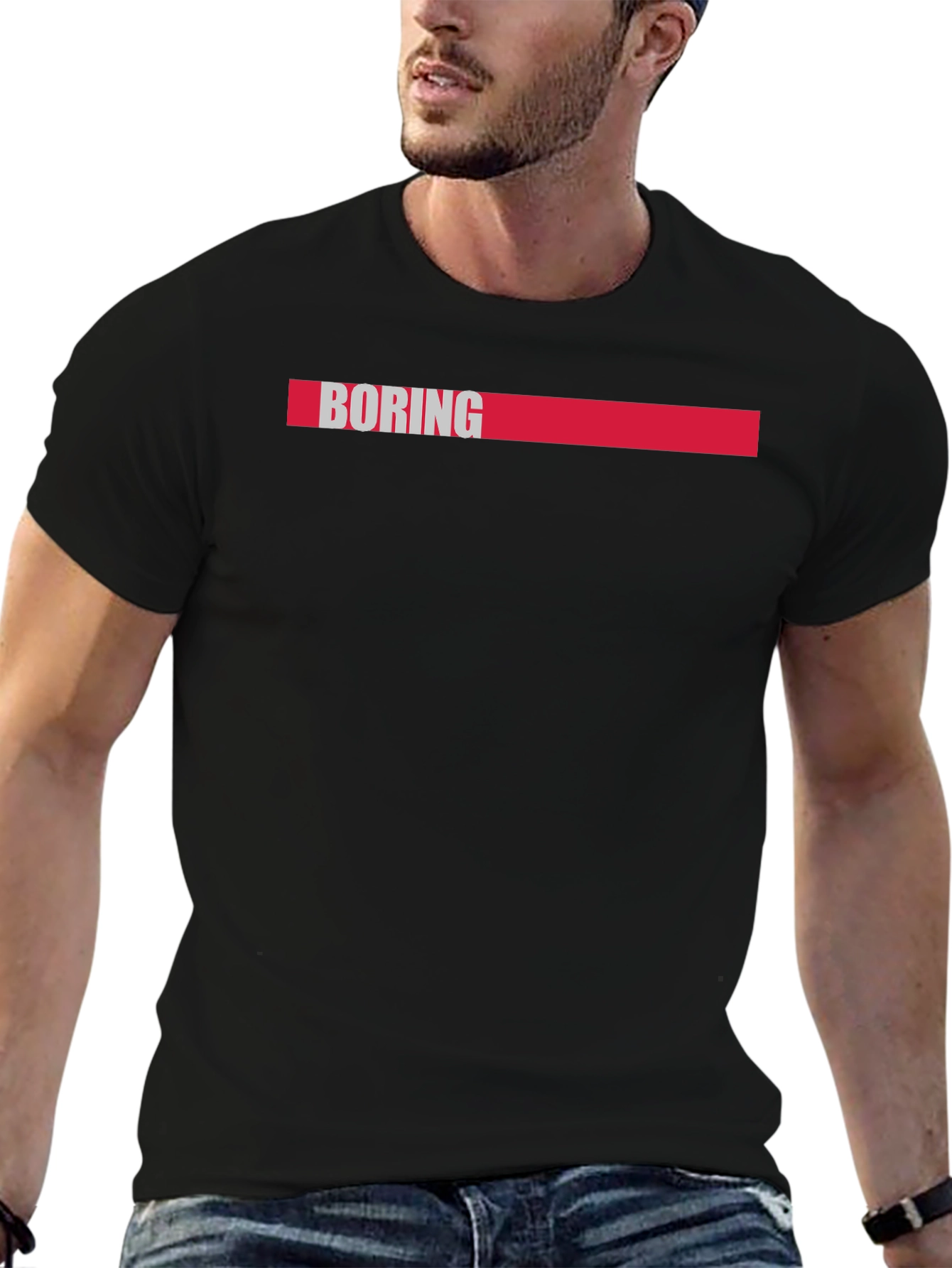 Black Boring Graphic Tee - Men's Short Sleeve Crew Neck T-Shirt view 6