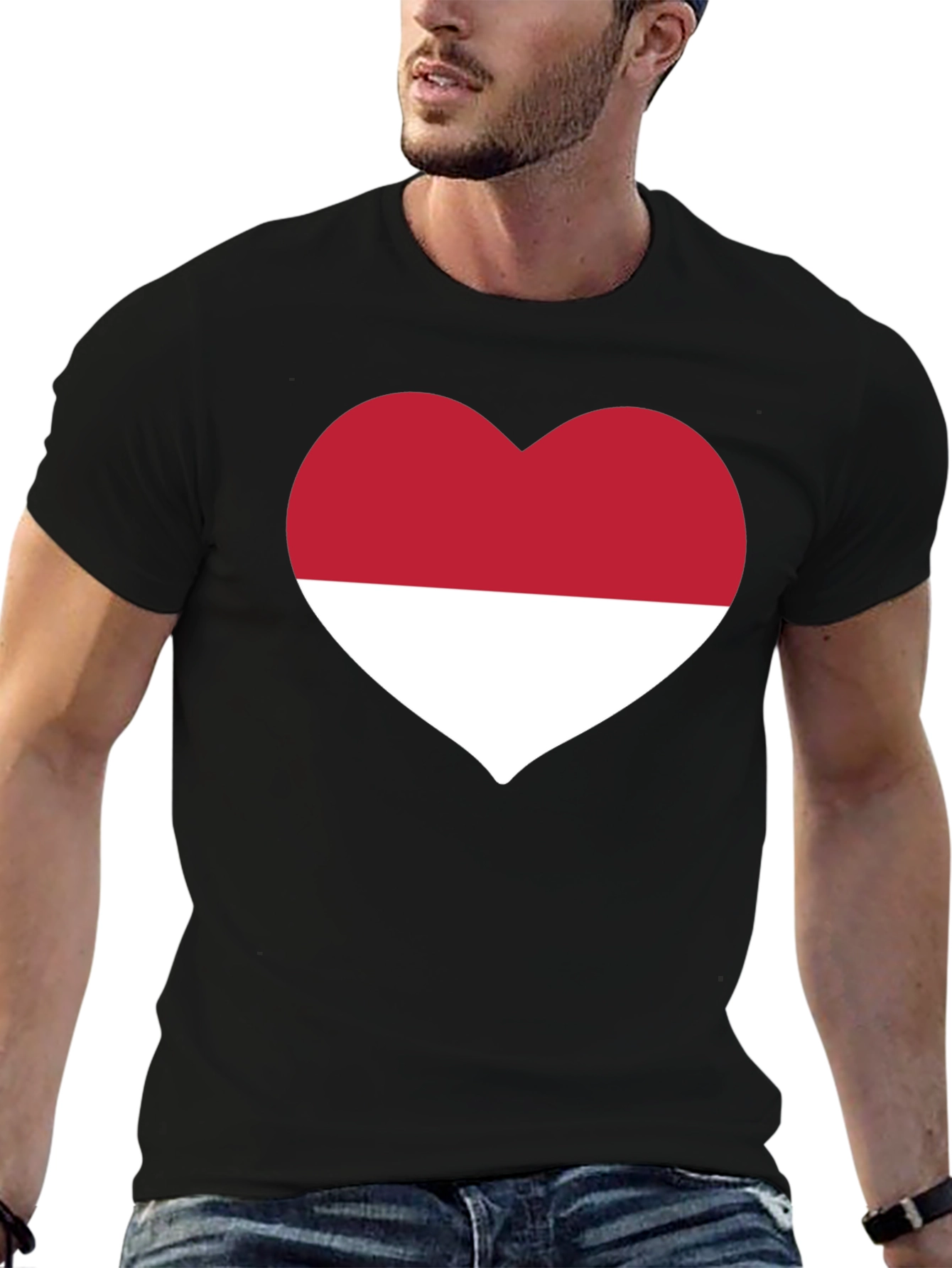 Black Indonesia Heart Flag Black T-Shirt view 6