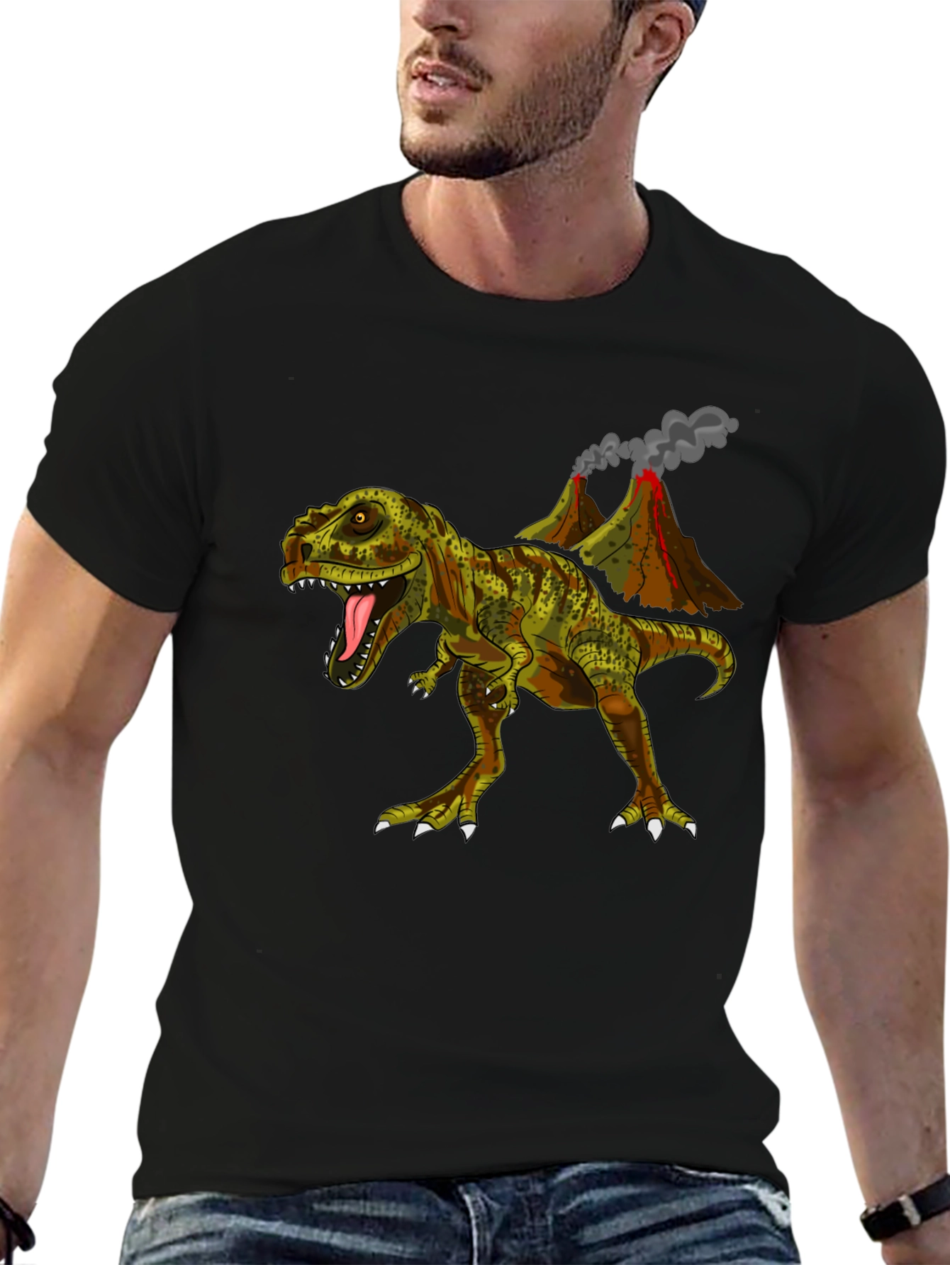 Black Dino Volcano T-Shirt - Jurassic Cool view 6