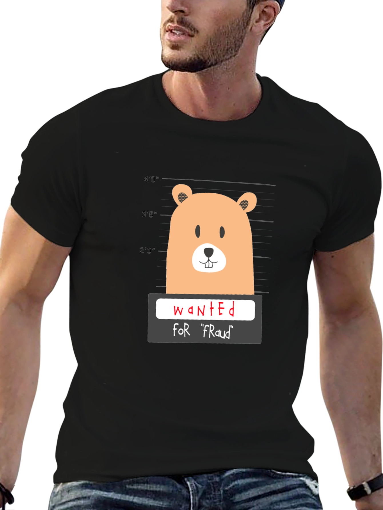 Black Funny Wanted Bear Graphic T-Shirt view 6