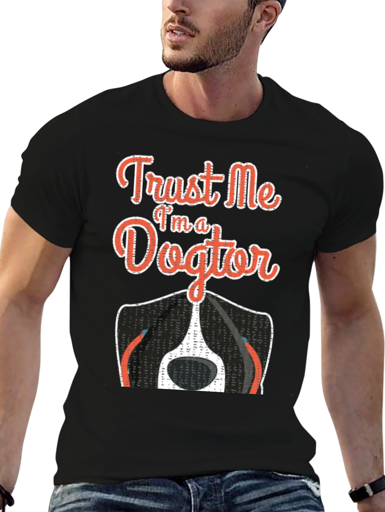 Black Trust Me I'm A Dogtor Funny Dog T-Shirt view 6