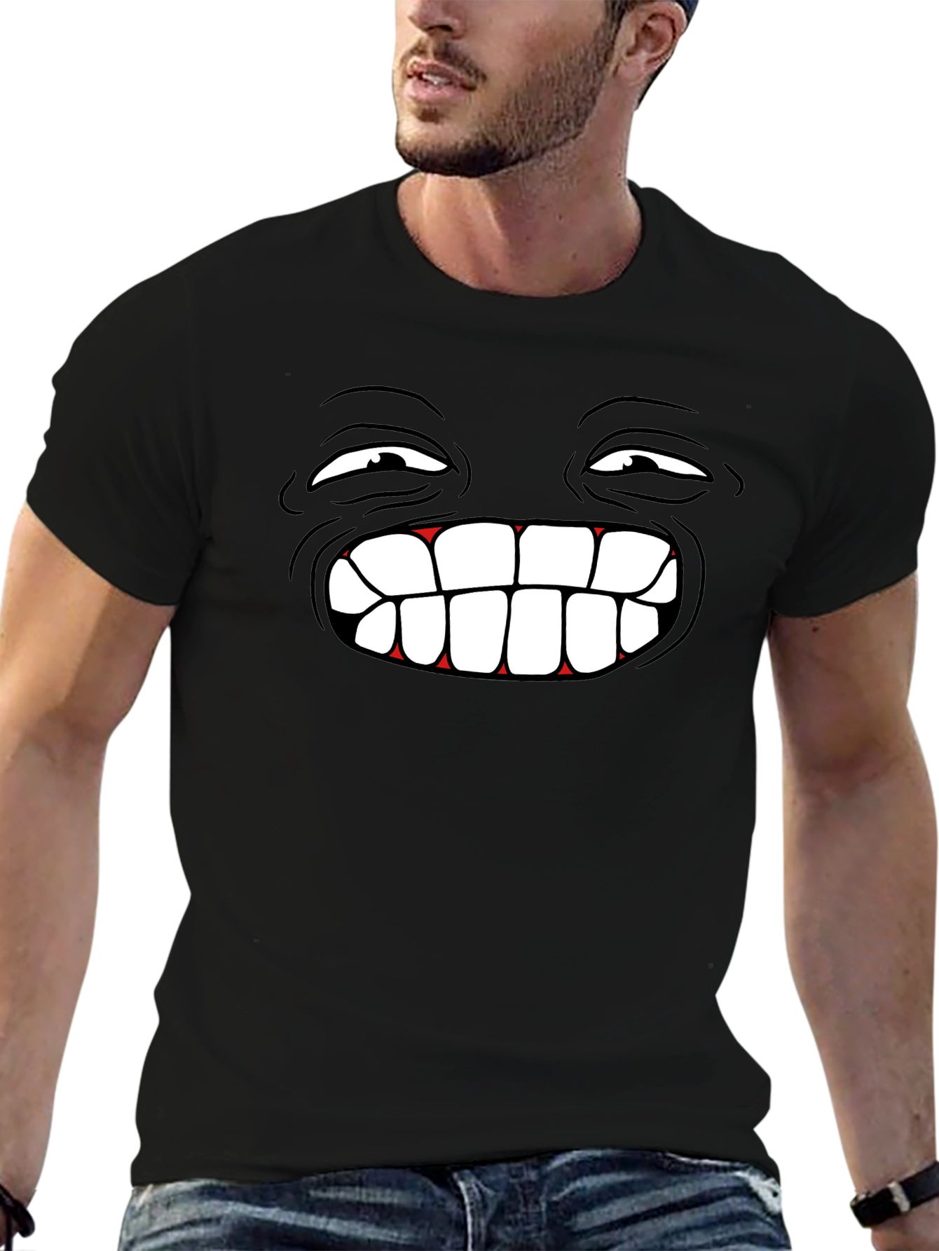 Black Funny Cartoon Face Black T-Shirt view 6