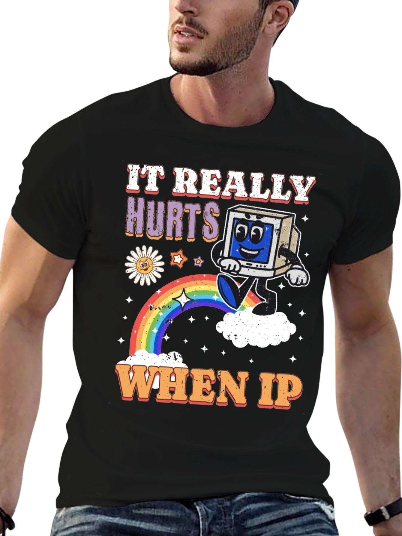 Black Retro Tech Humor T-Shirt view 6