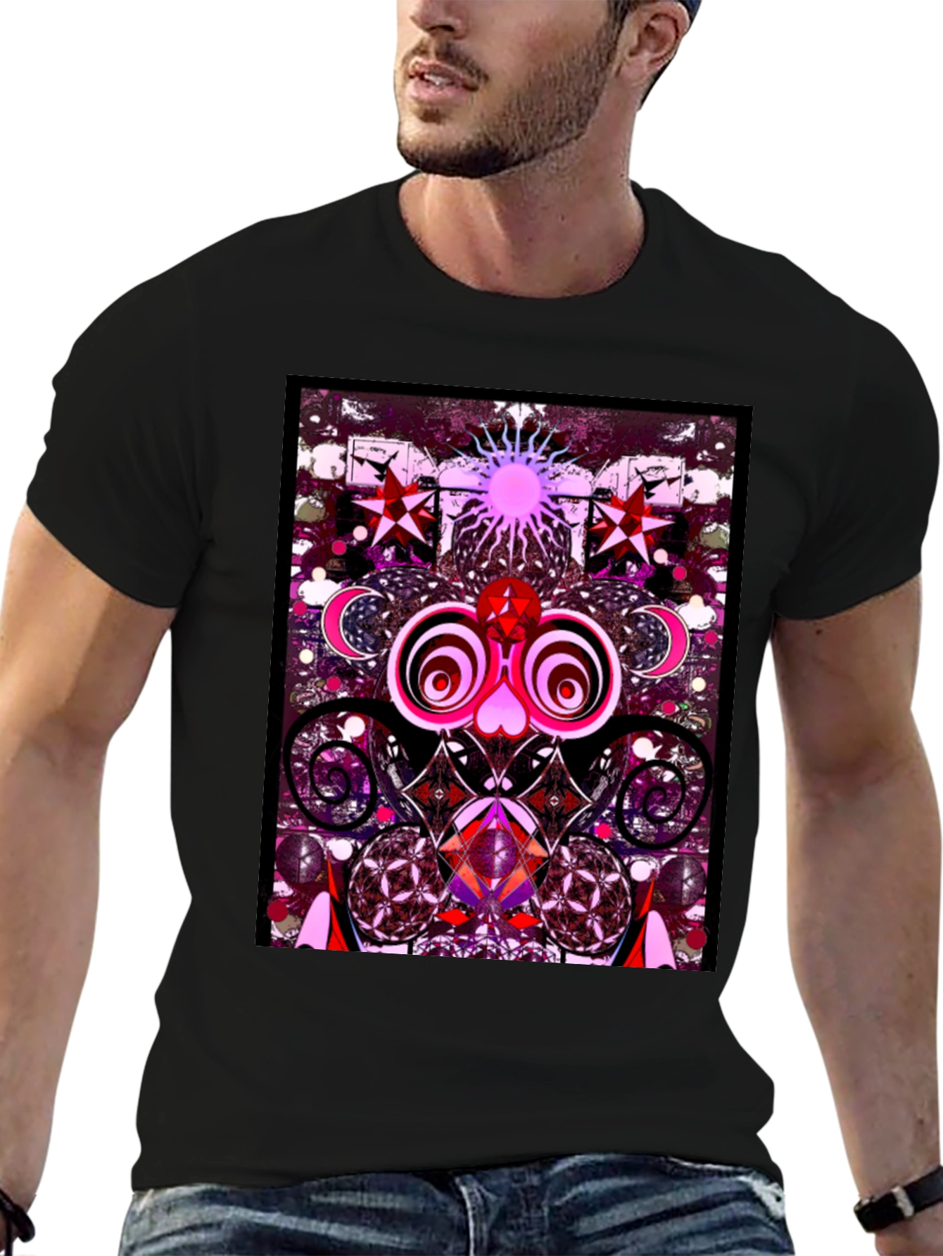 Black Psychedelic Art Graphic Tee view 6