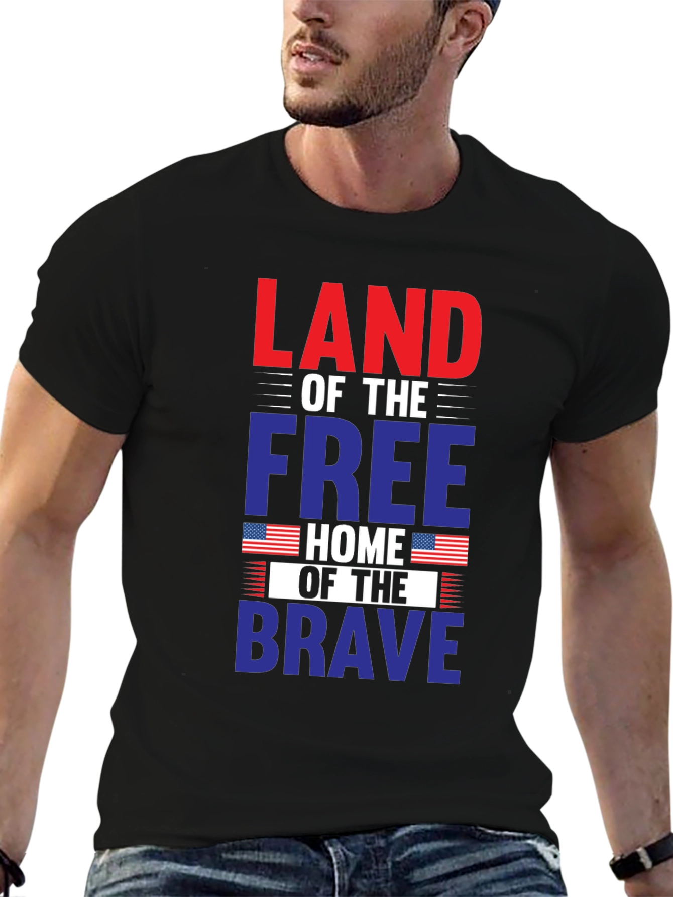 Black Patriotic T-Shirt: Land of the Free, Home of the Brave view 6