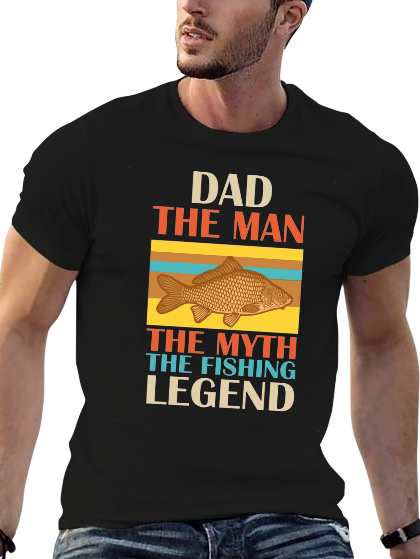 Black Dad Fishing Legend Graphic T-Shirt view 6