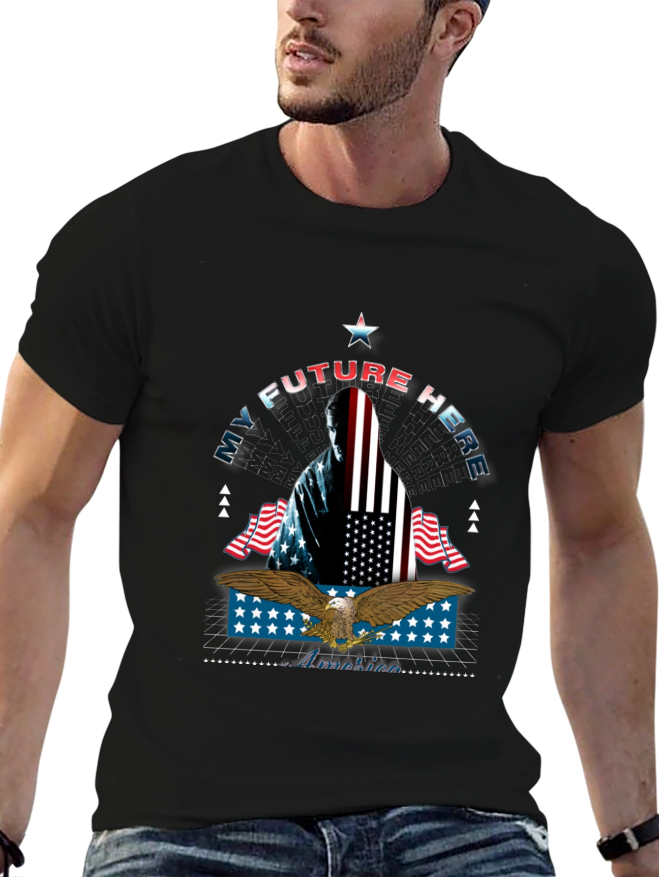 Black My Future Here Patriotic Eagle T-Shirt view 6