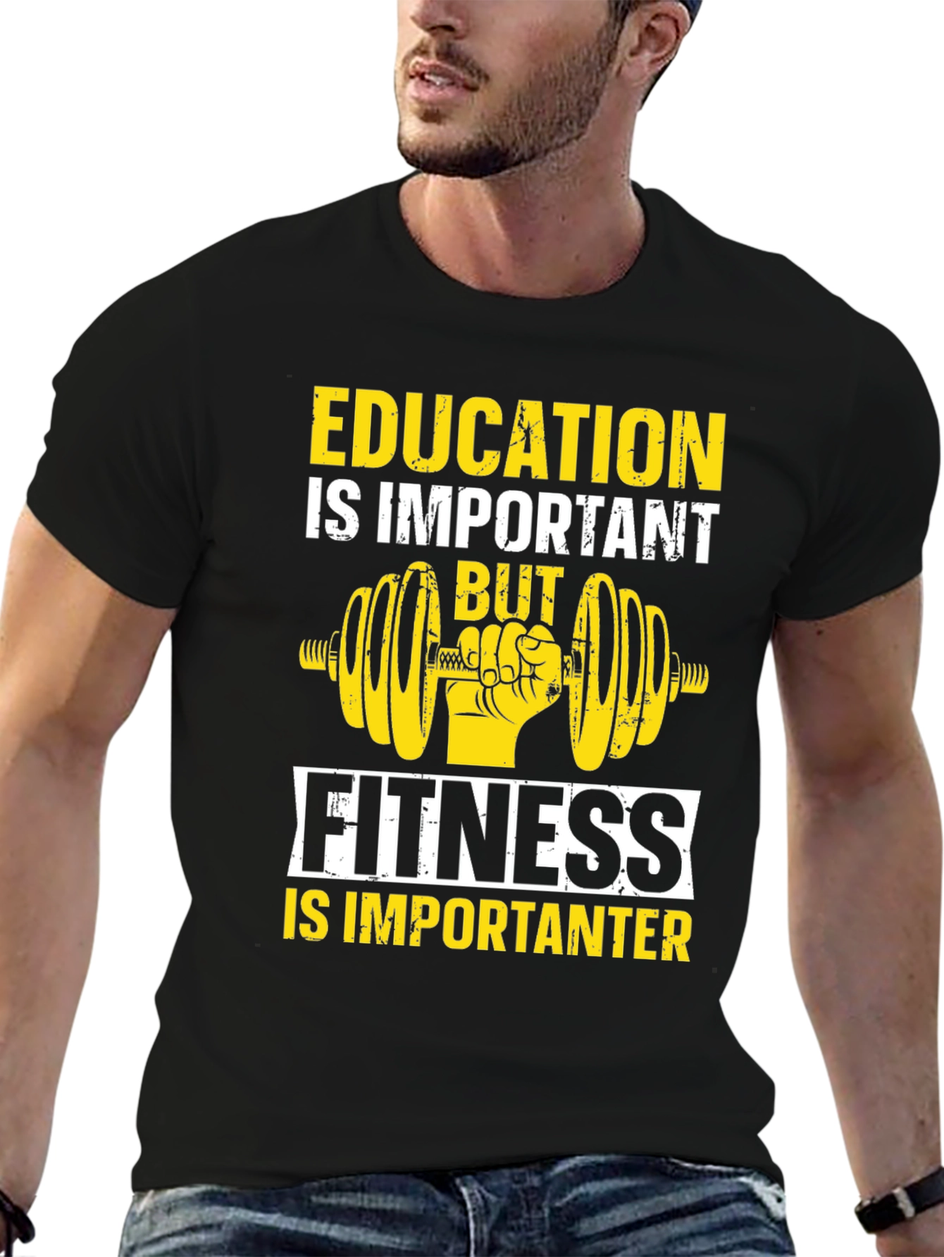 Black Education vs Fitness Graphic T-Shirt view 6