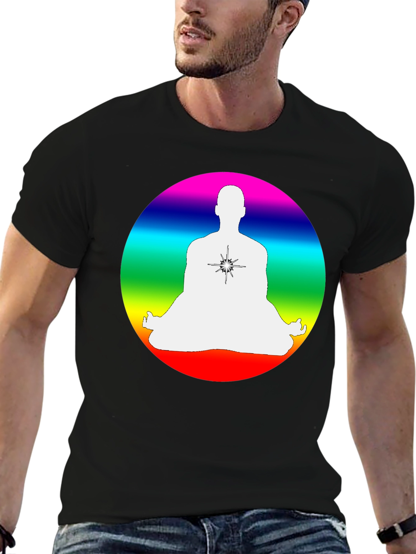 Black Rainbow Chakra Meditation T-Shirt - Black view 6