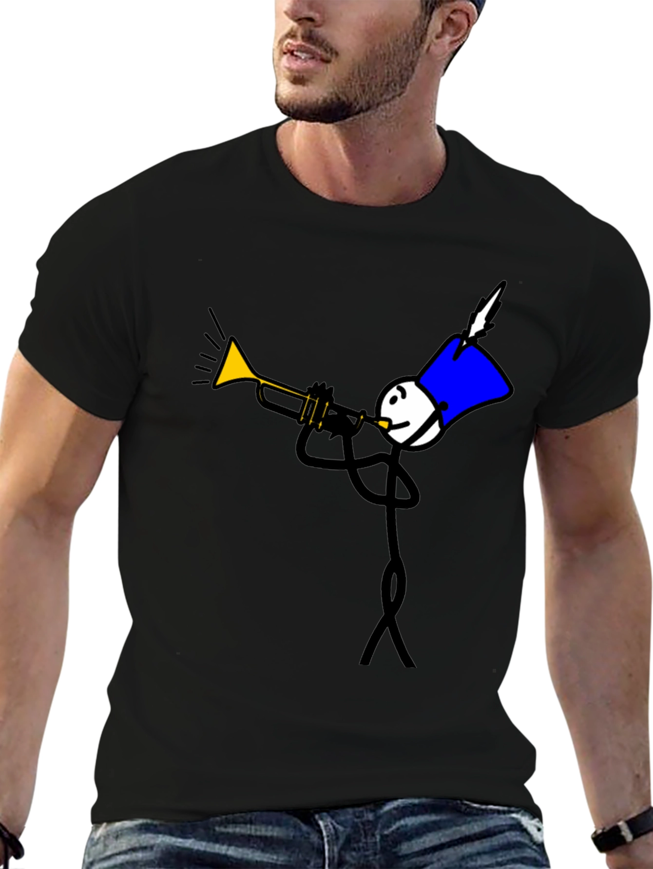 Black Stick Figure Trumpet Player Graphic Tee view 6