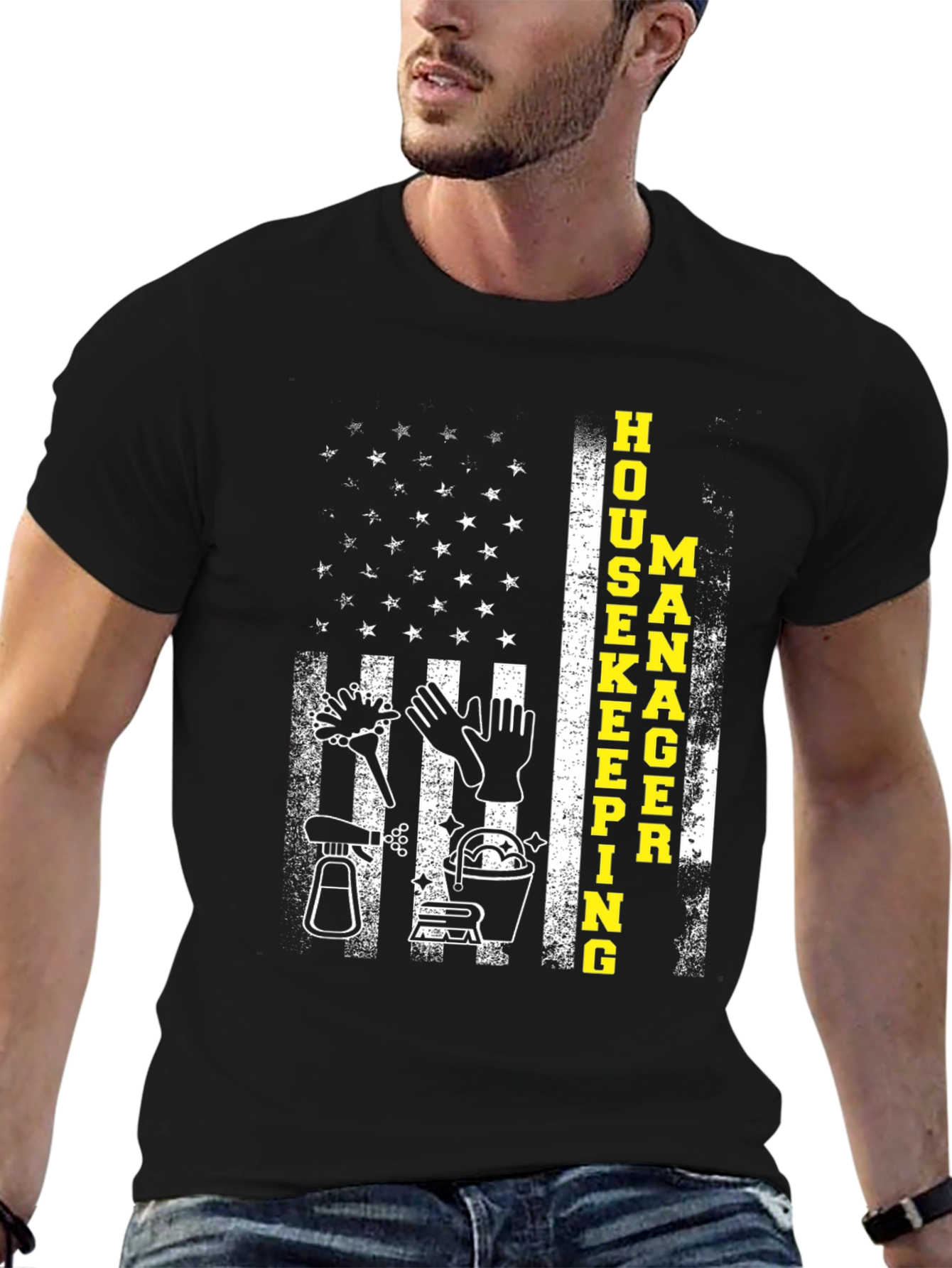 Black Housekeeping Manager Flag T-Shirt view 6