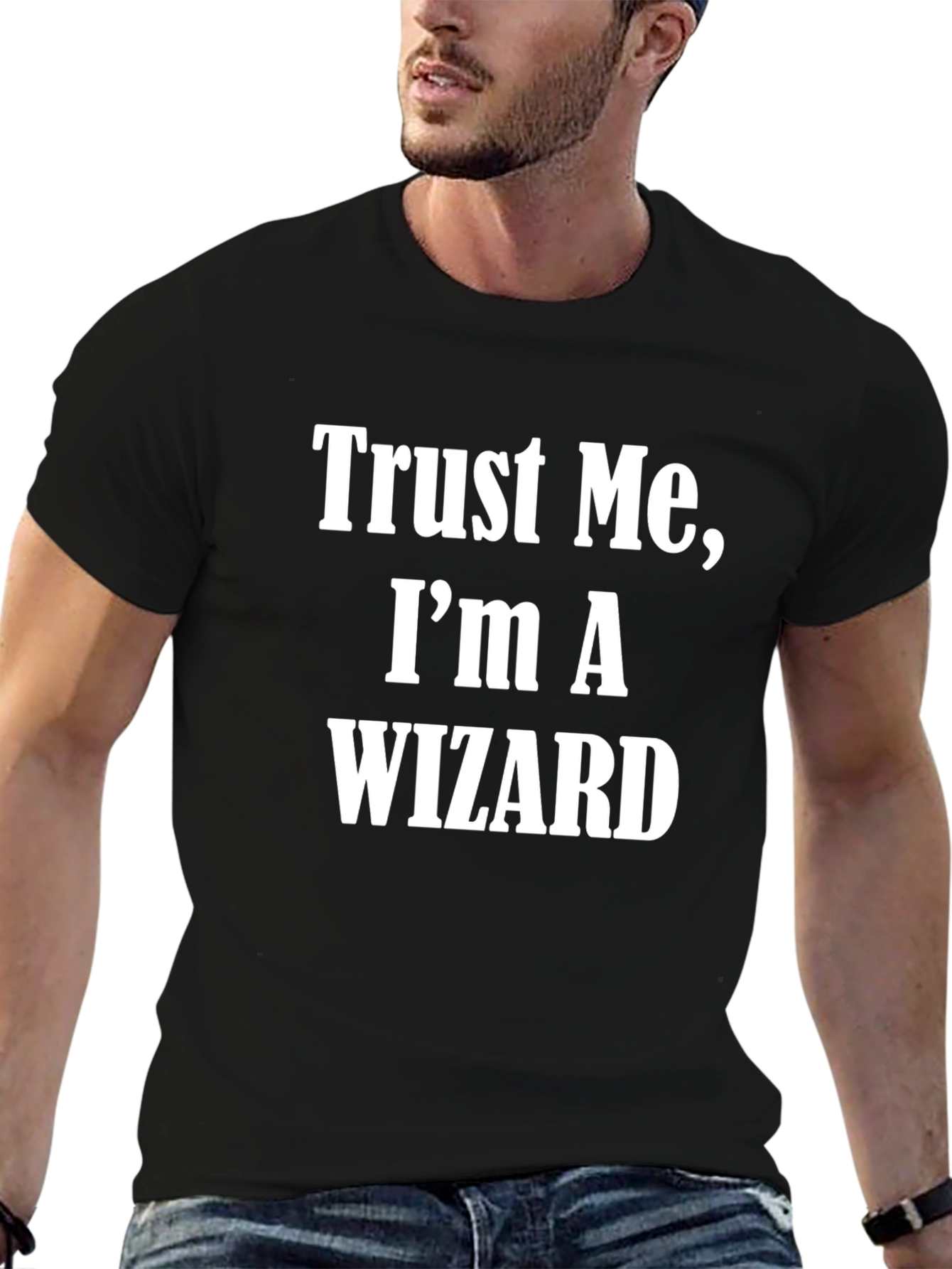 Black Trust Me I'm A Wizard T-Shirt Black Cotton Short Sleeve view 6