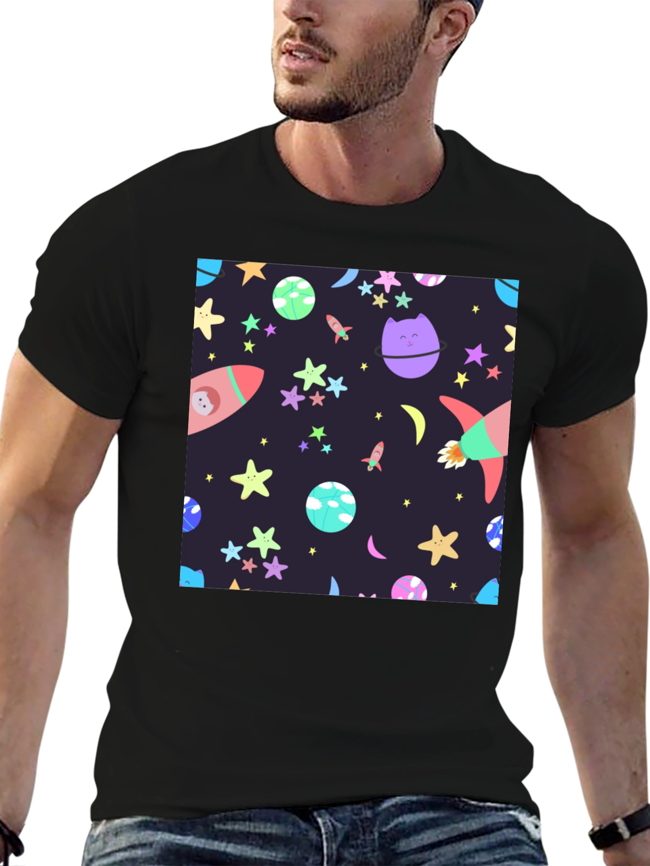 Black Cosmic Cartoon T-Shirt view 6