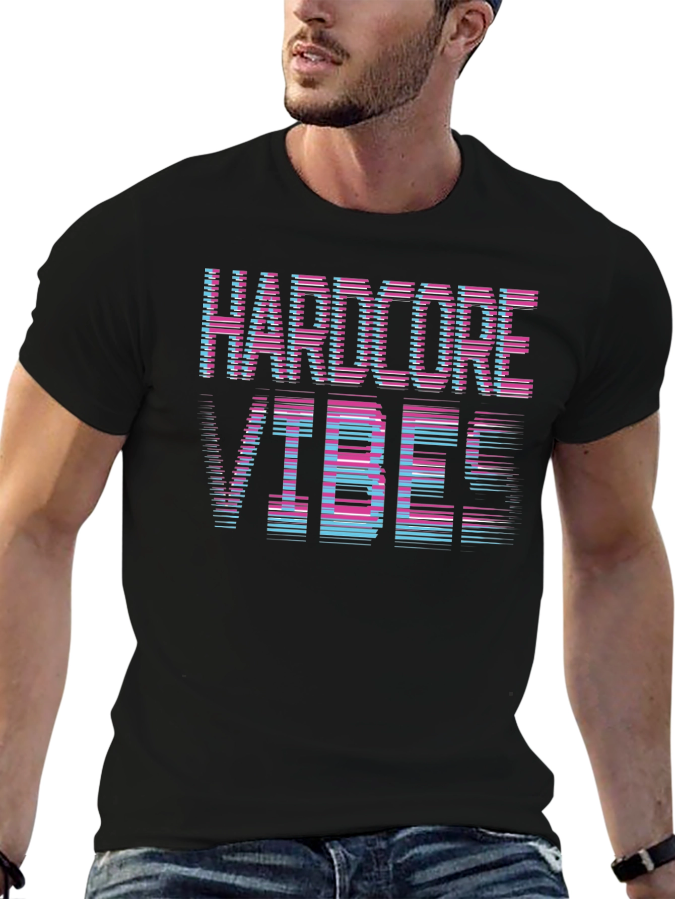 Black Hardcore Vibes Graphic T-Shirt view 6