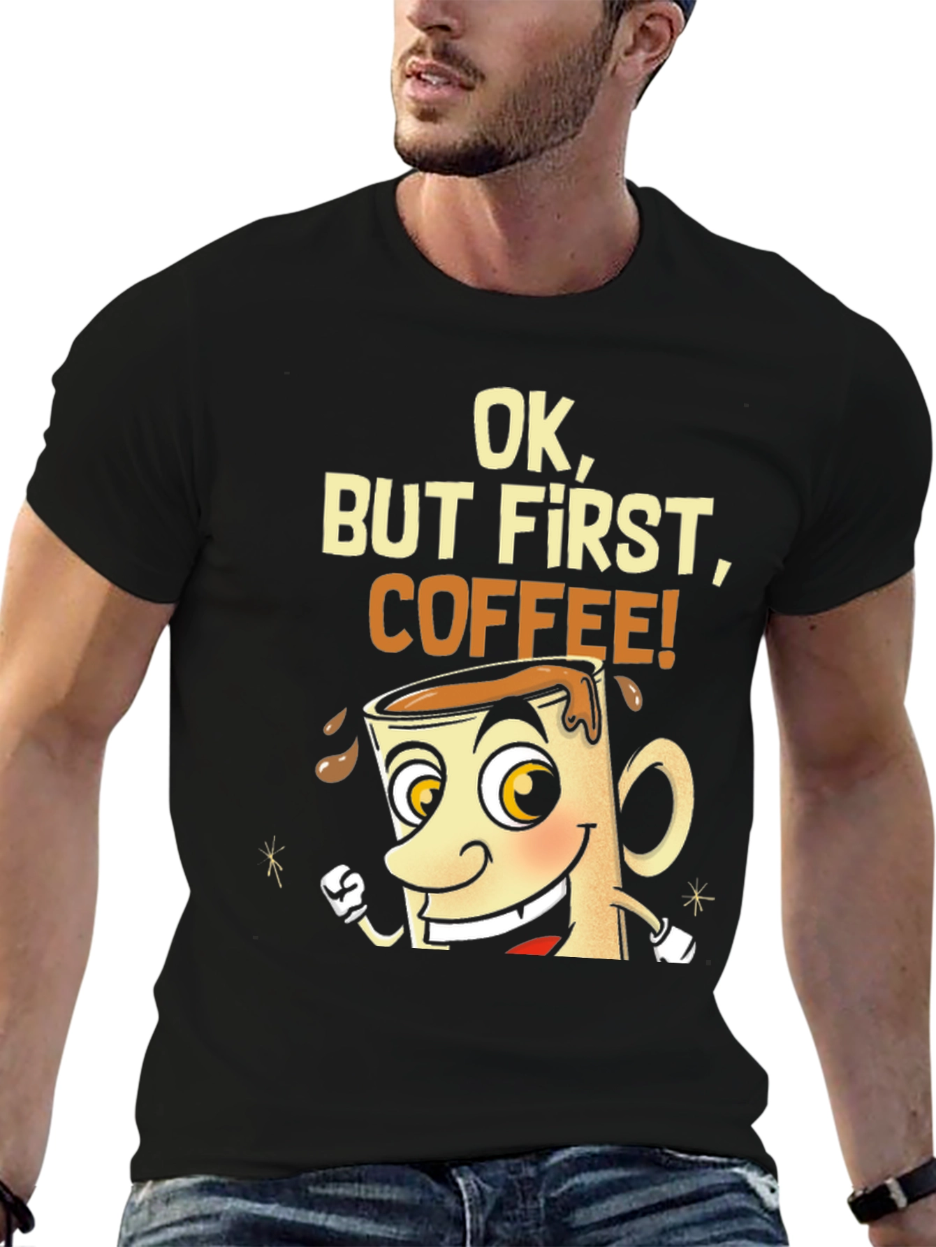 Black Ok, But First, Coffee! Graphic T-Shirt view 6