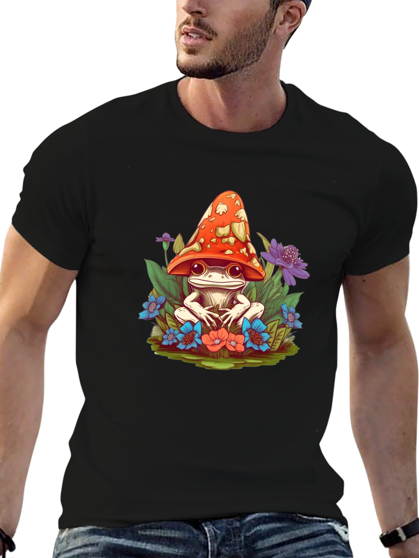 Black Mushroom Frog Graphic Tee view 6
