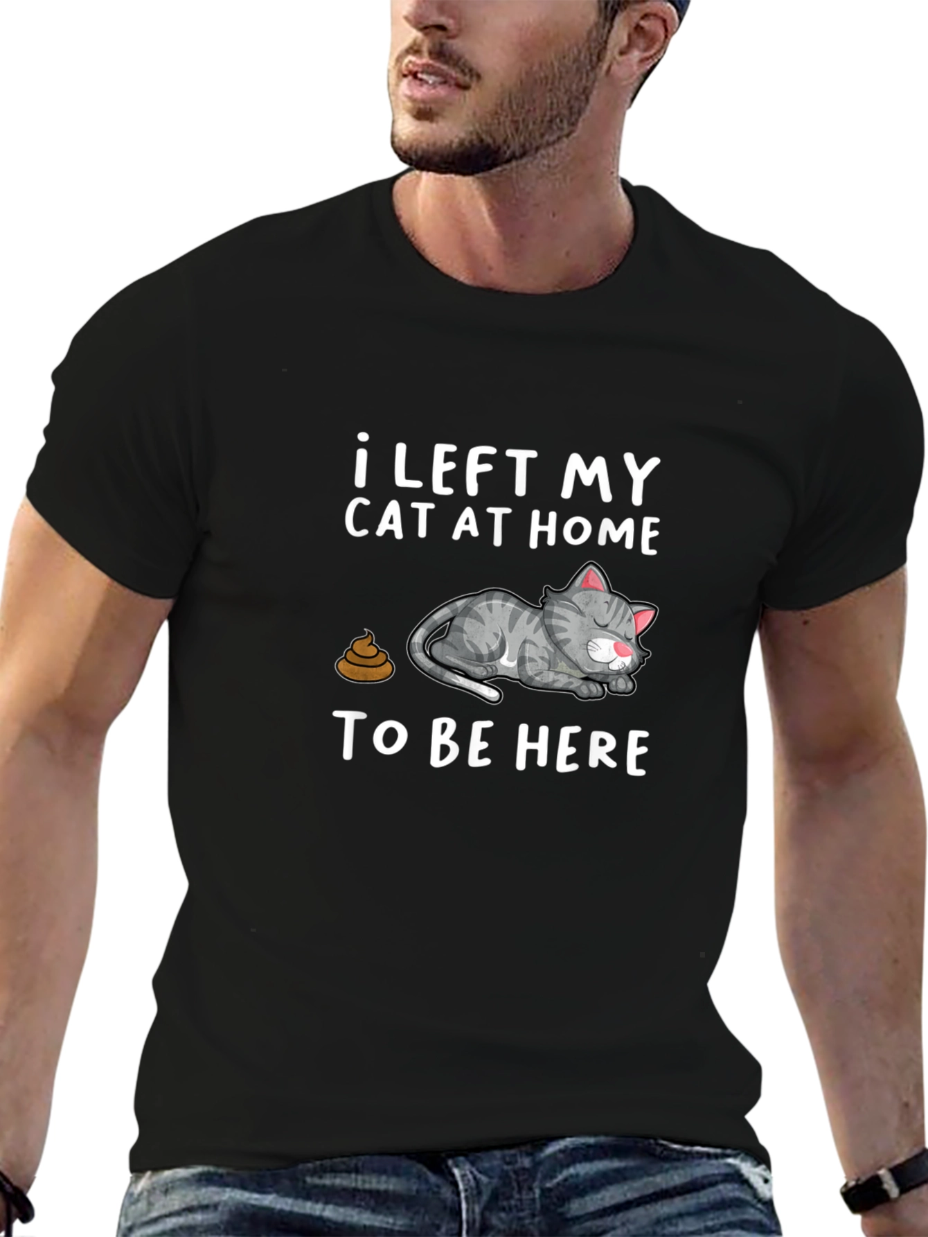 Black Funny Cat Graphic T-Shirt: I Left My Cat At Home view 6