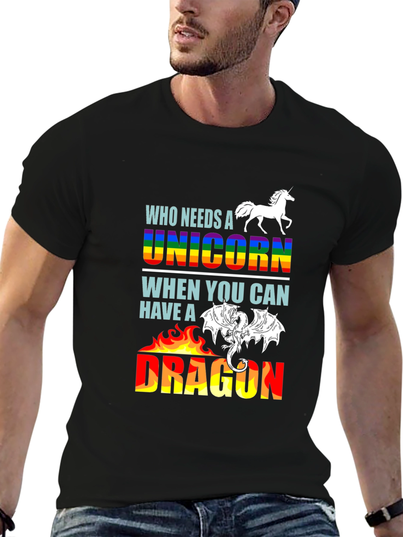 Black Unicorn or Dragon Graphic T-Shirt view 6