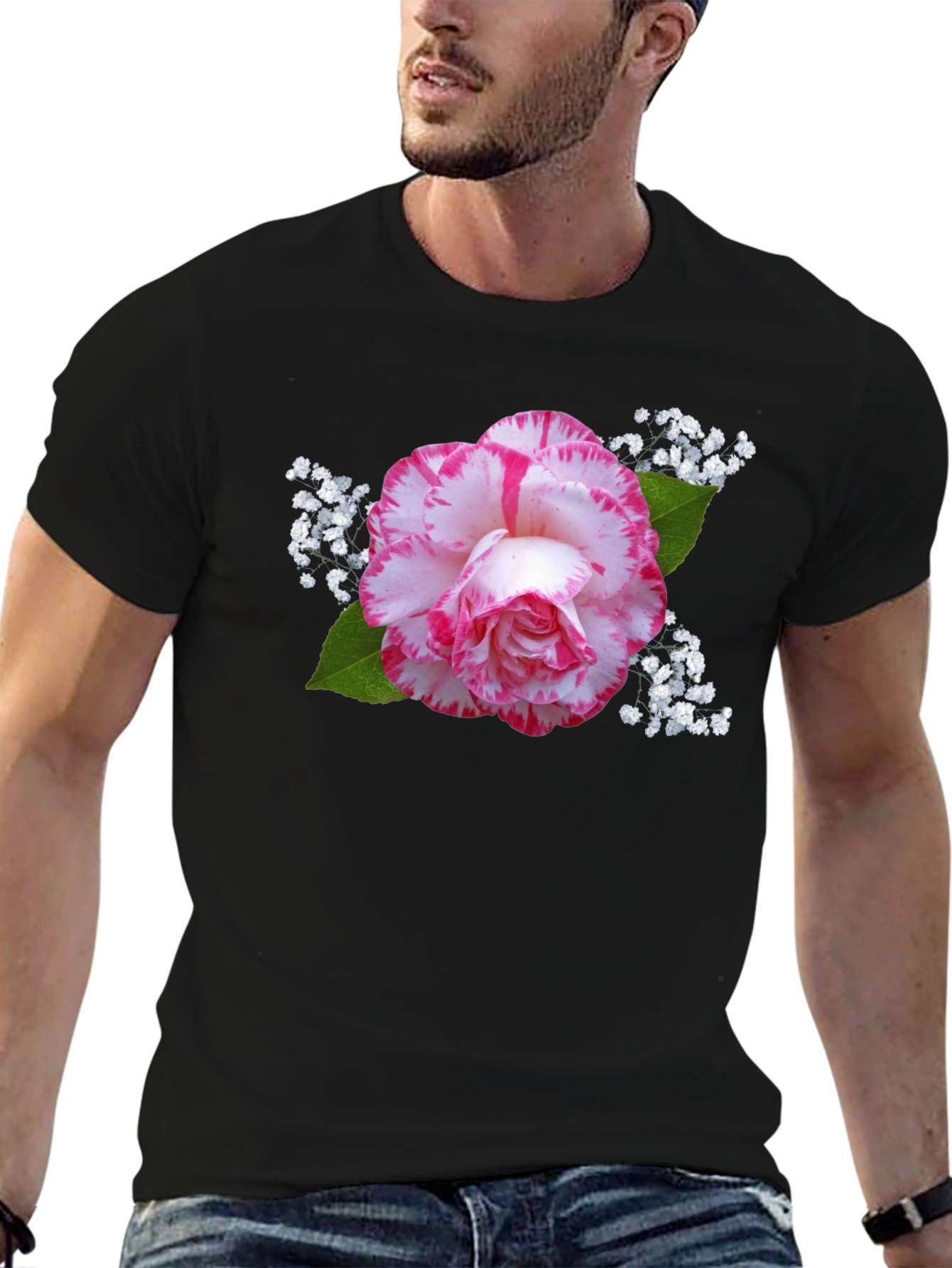 Black Floral Print Black T-Shirt - Stylish & Unique view 6