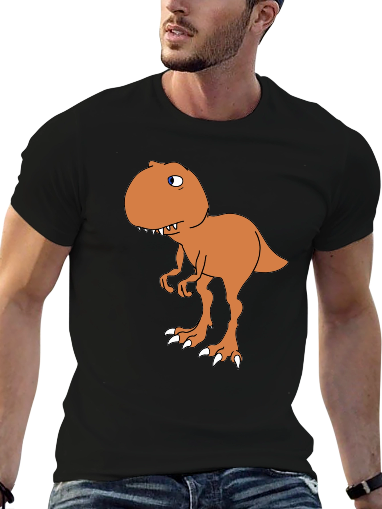Black Cartoon Dinosaur Graphic Tee - Black view 6