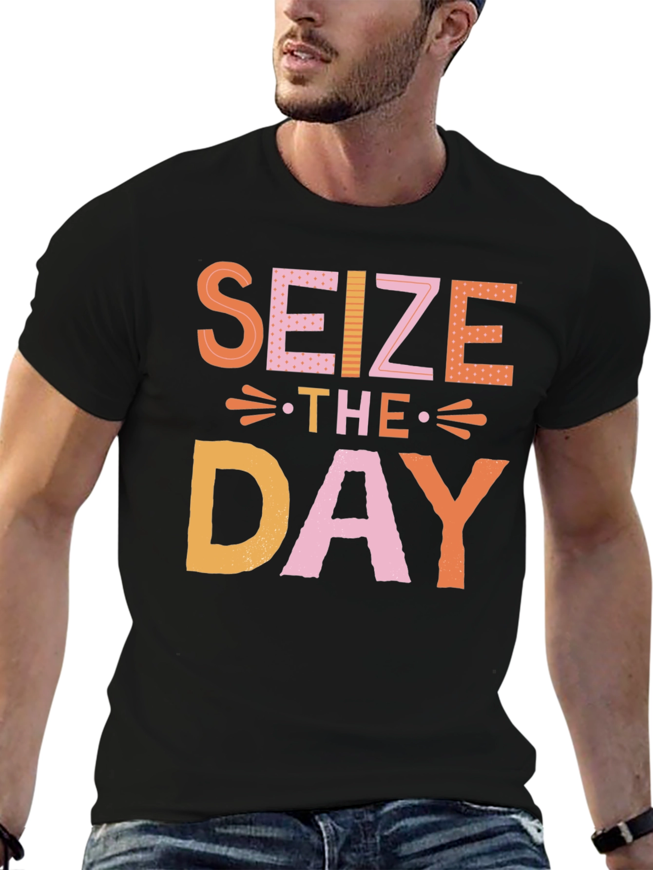 Black Seize the Day Graphic Tee - Trendy Black T-Shirt view 6