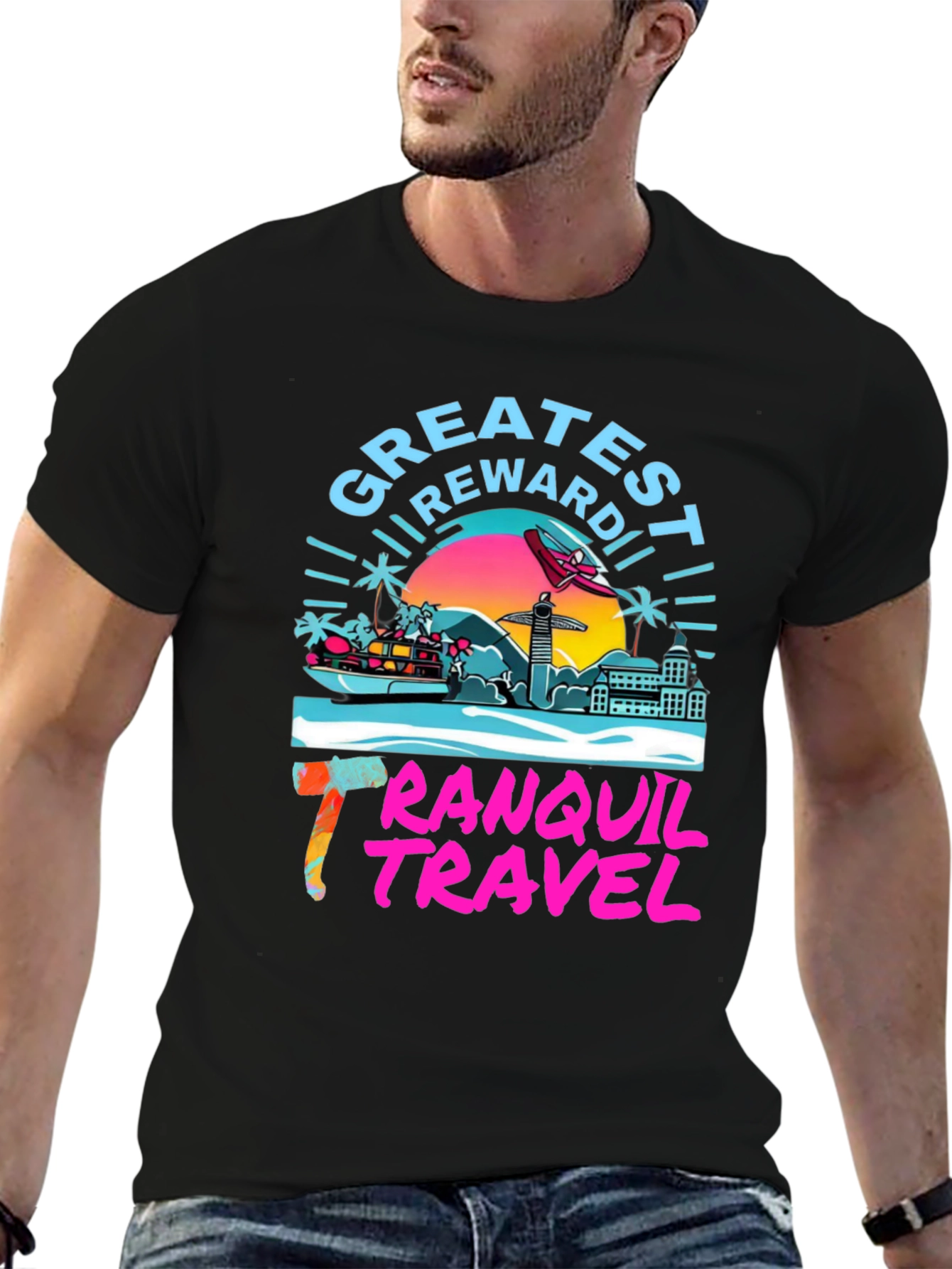 Black Tranquil Travel Graphic Tee - Tropical Paradise view 6