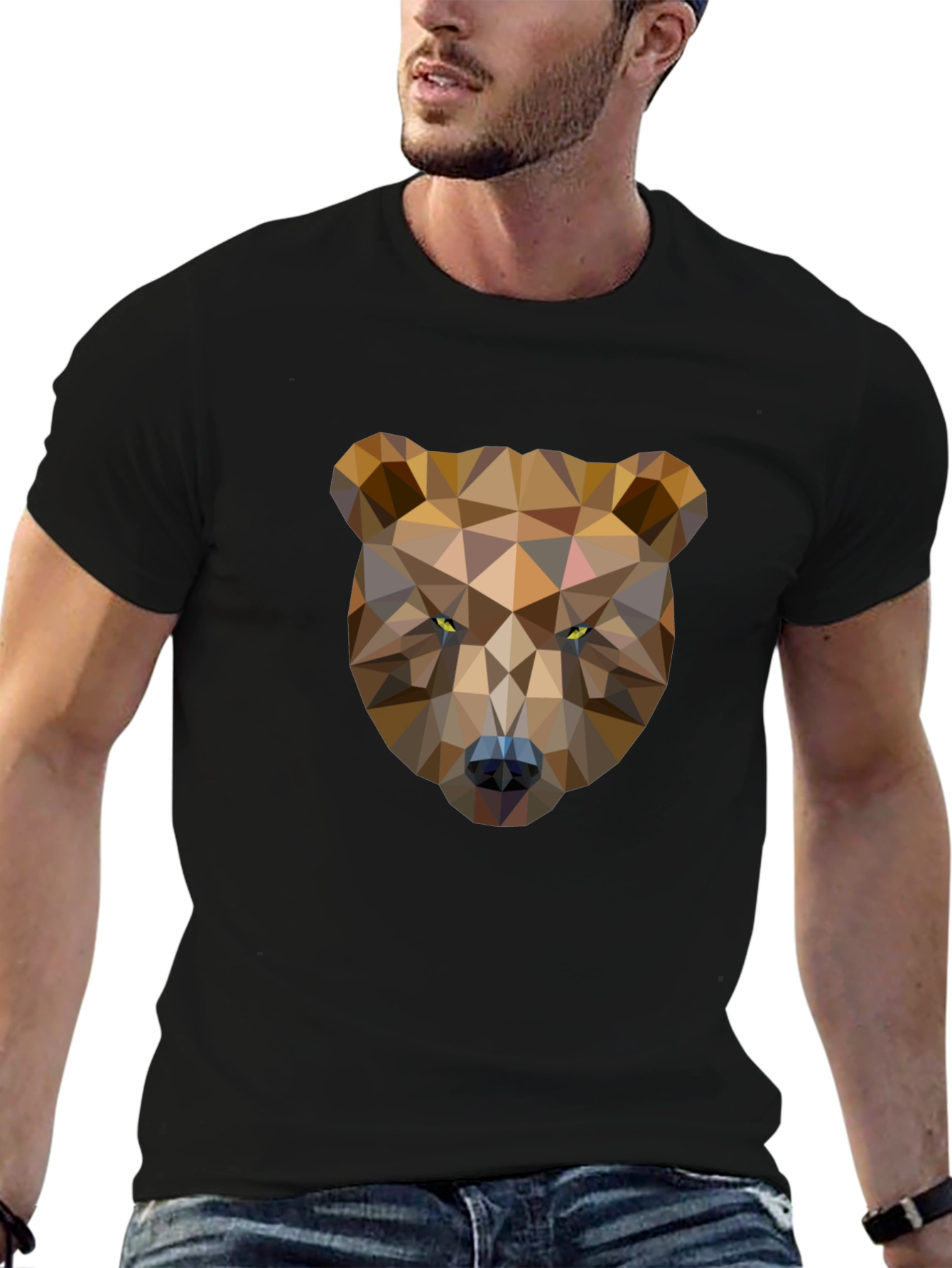 Black Geometric Bear Graphic Tee - Black Cotton T-Shirt view 6