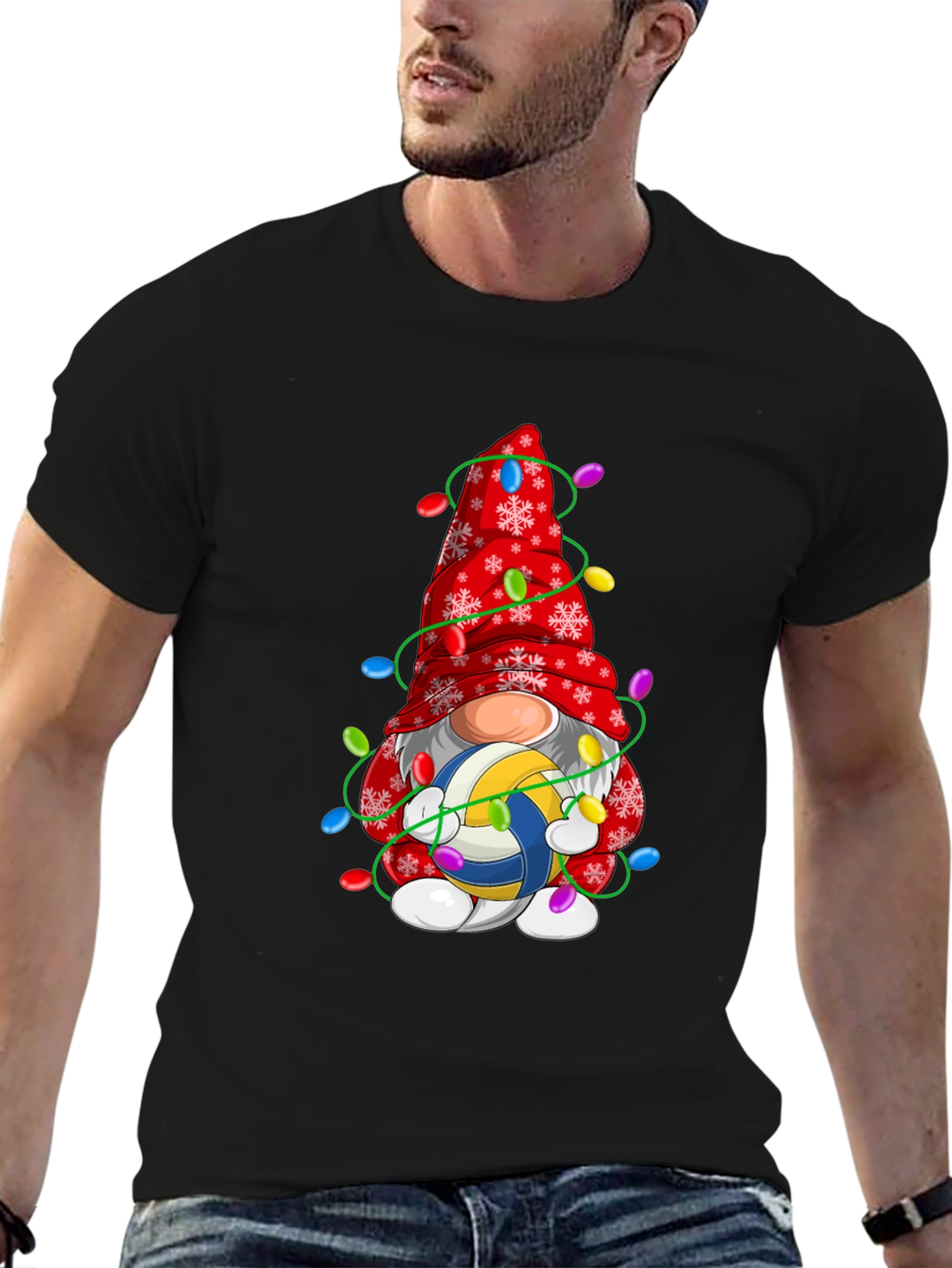 Black Volleyball Gnome Christmas T-Shirt view 6