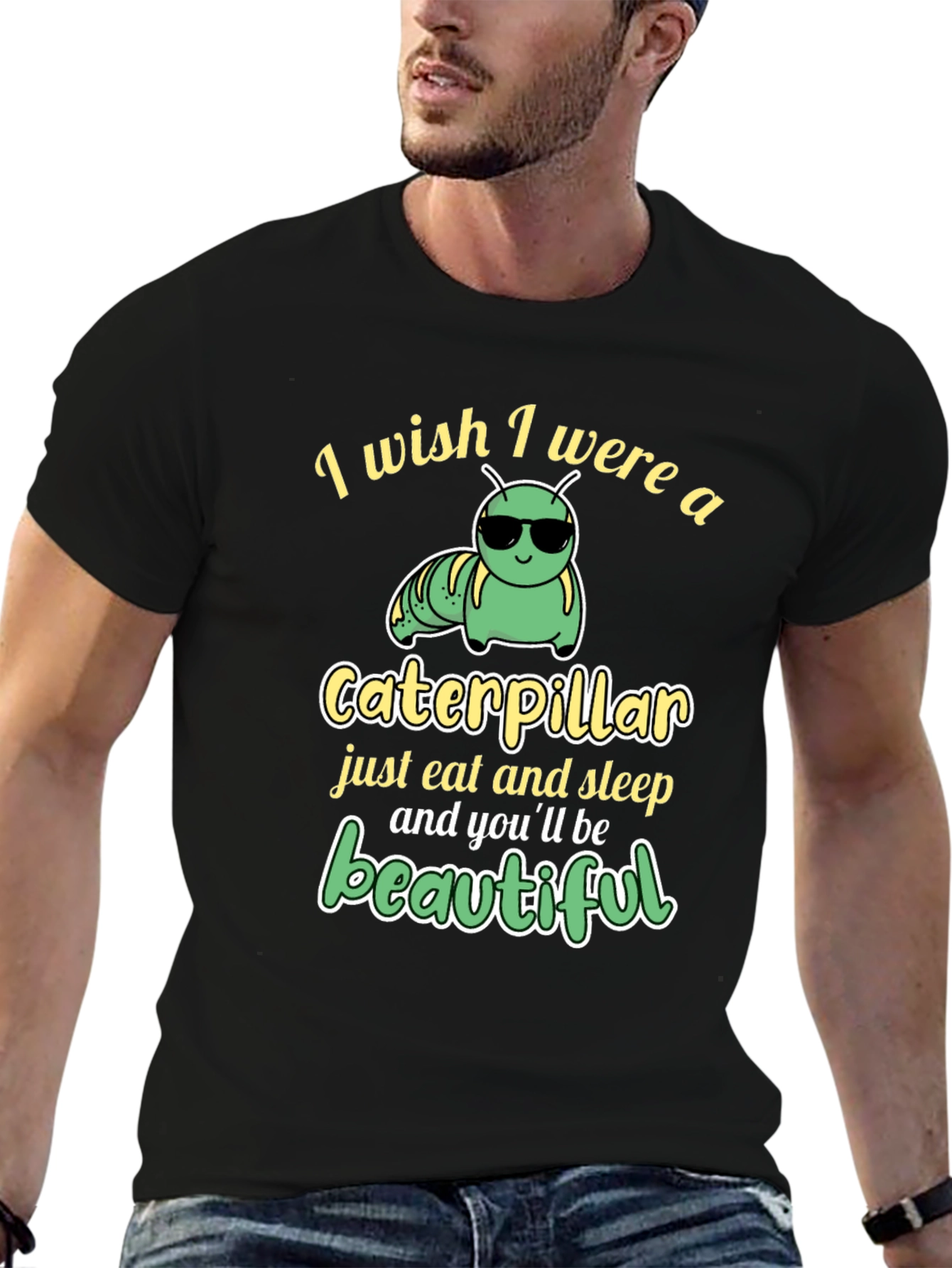 Black Funny Caterpillar T-Shirt - Eat, Sleep, Beautiful view 6