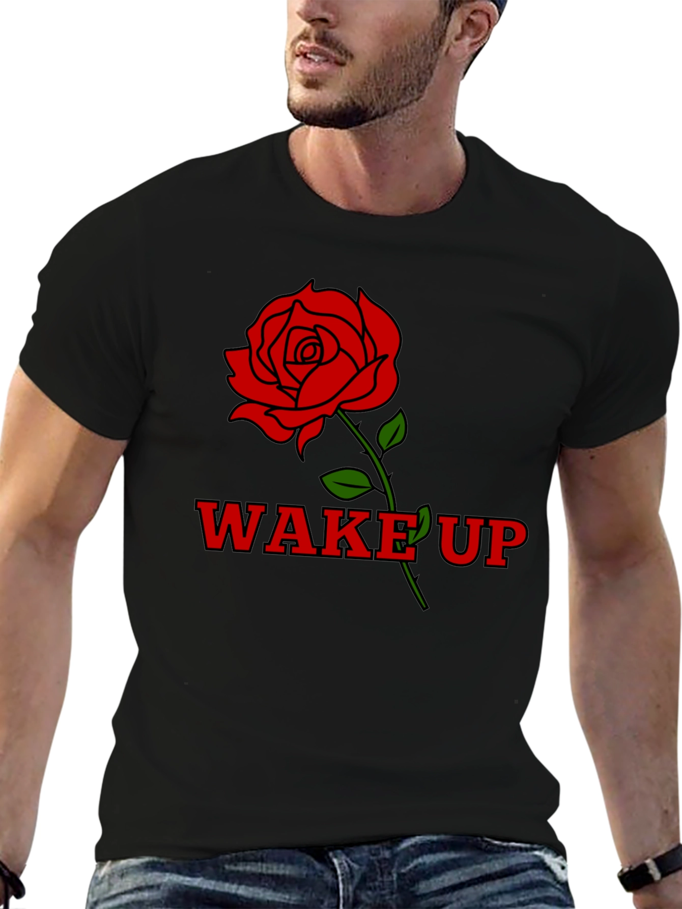 Black Wake Up Rose Graphic T-Shirt view 6