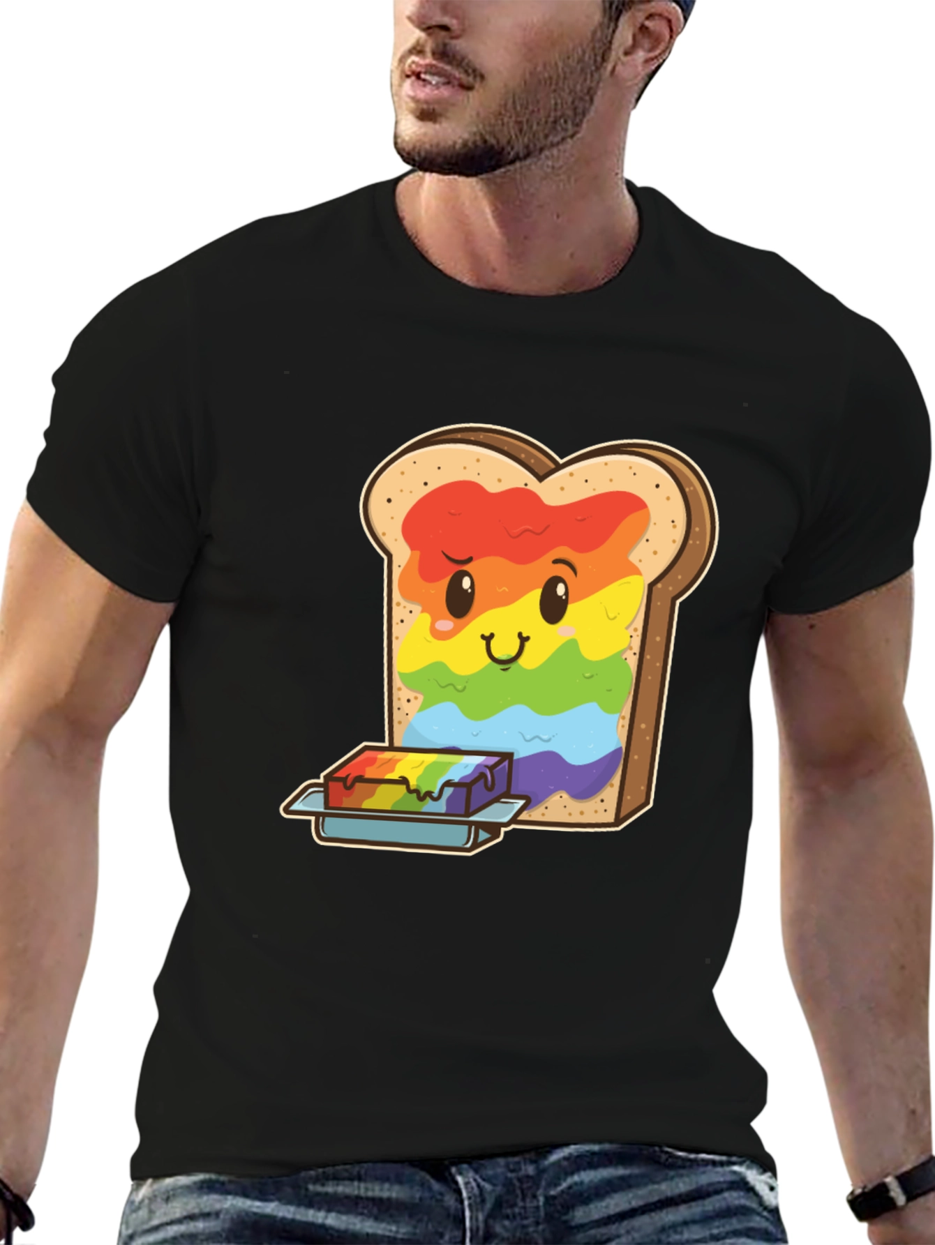 Black Rainbow Toast Graphic Tee - Unique Novelty Shirt view 6