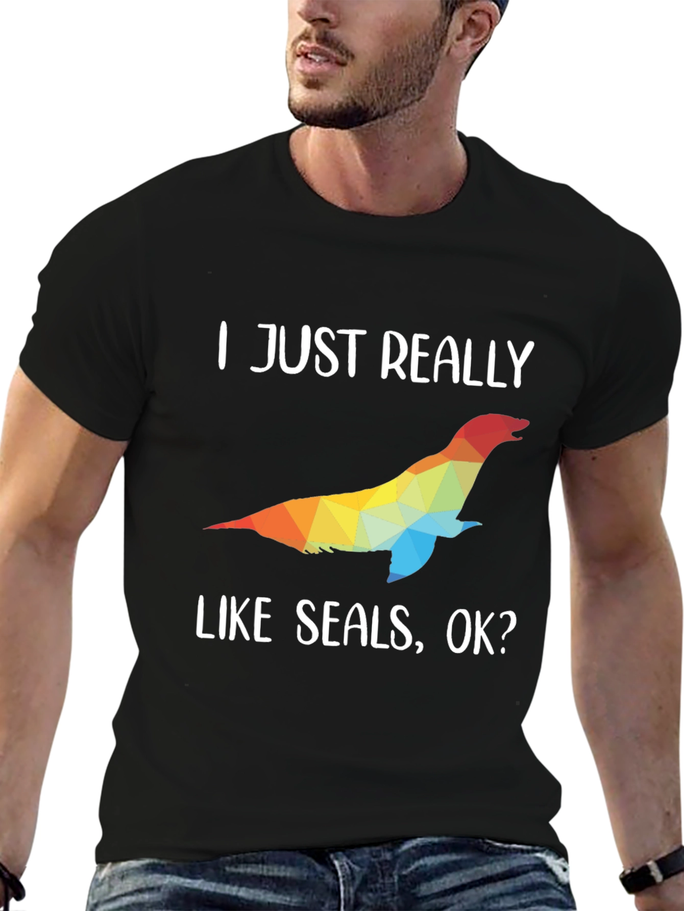 Black I Just Really Like Seals T-Shirt - Unique Design view 6