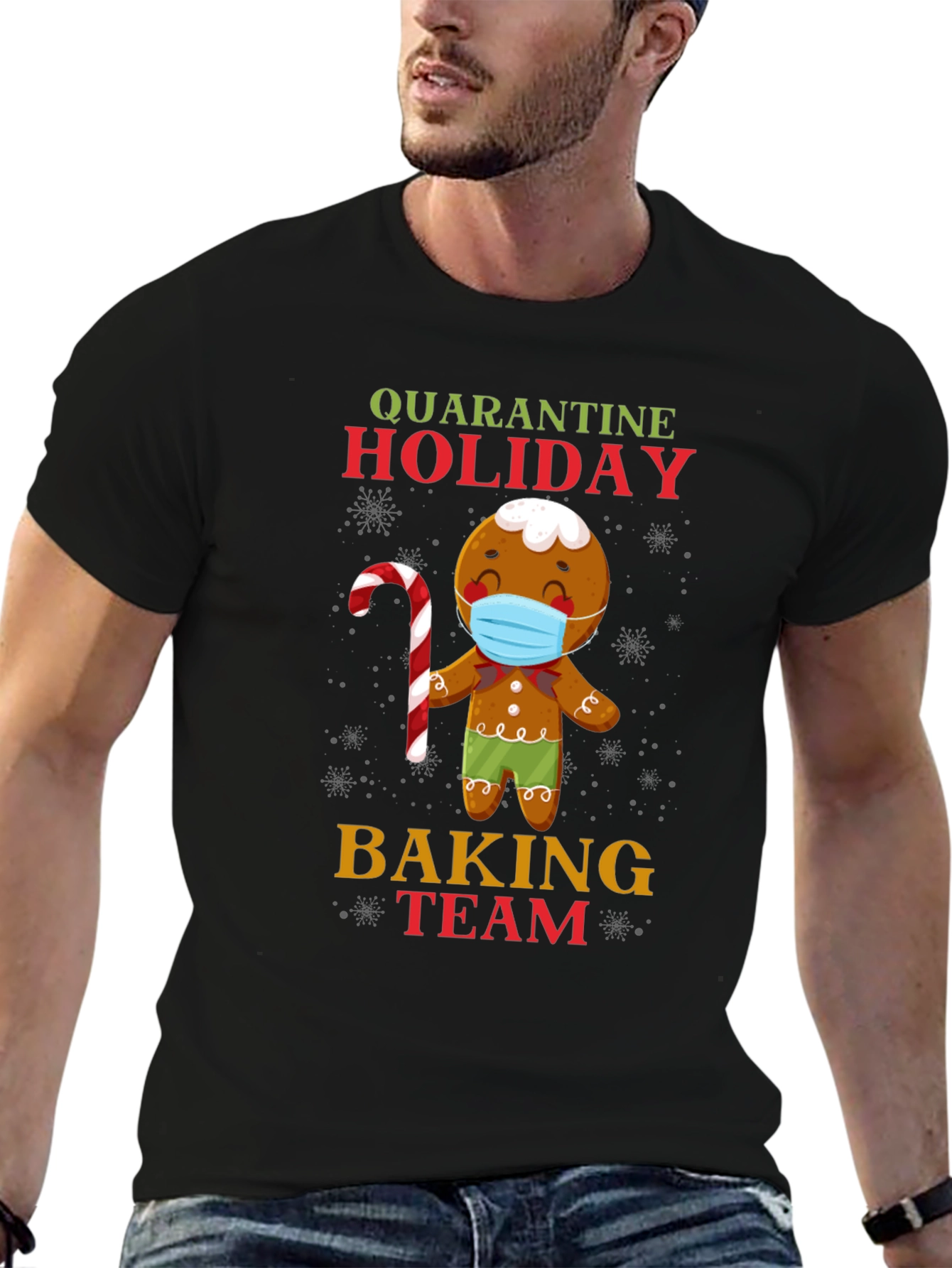 Black Quarantine Holiday Baking Team Gingerbread T-Shirt view 6