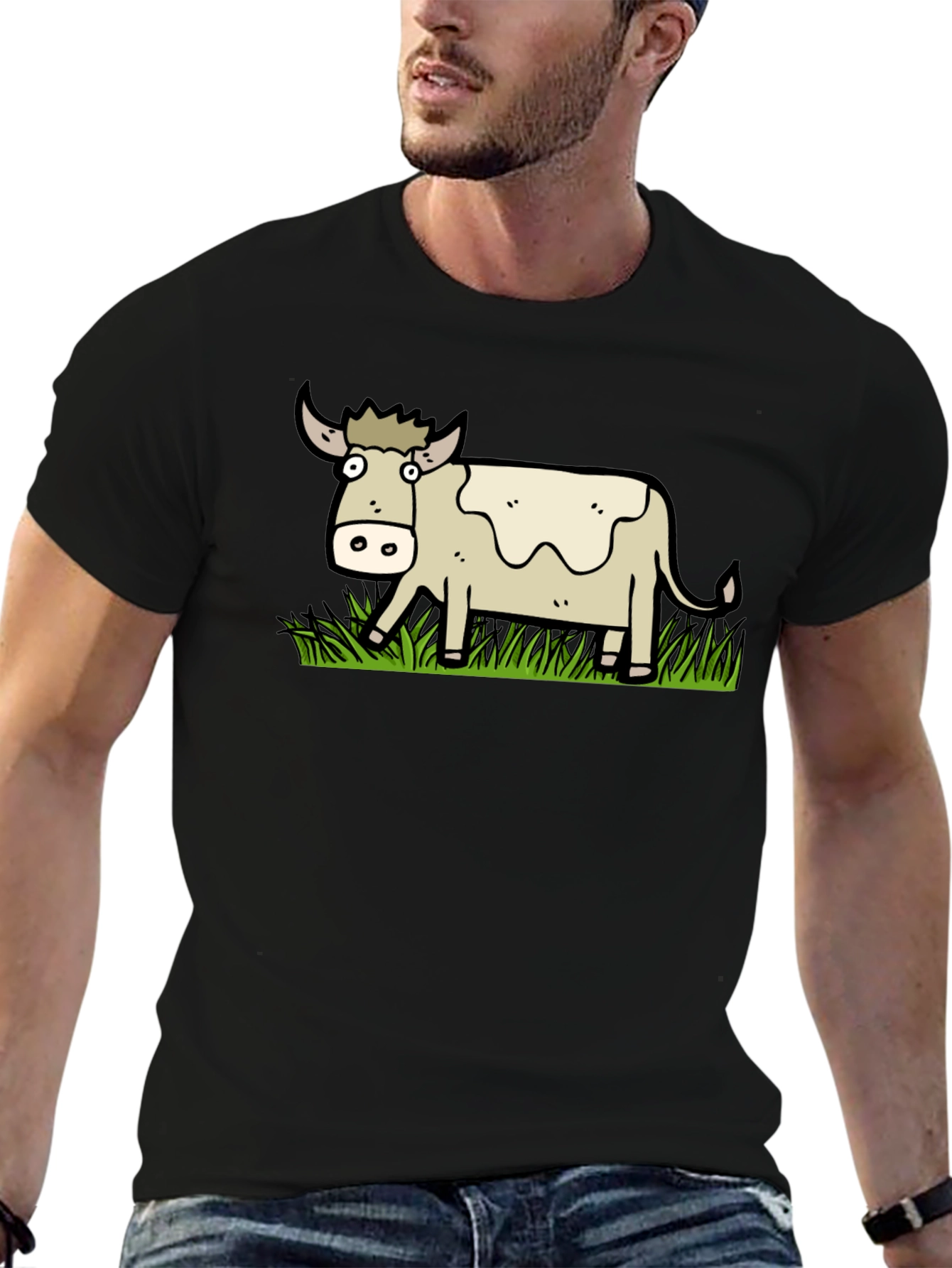 Black Cartoon Cow Graphic T-Shirt - Unisex view 6