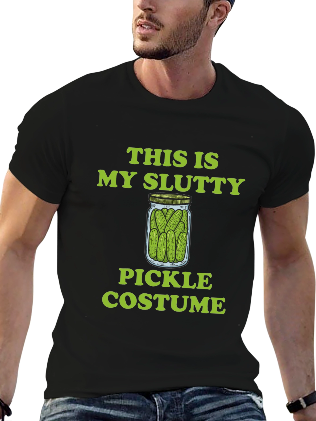 Black Slutty Pickle Costume Graphic T-Shirt view 6