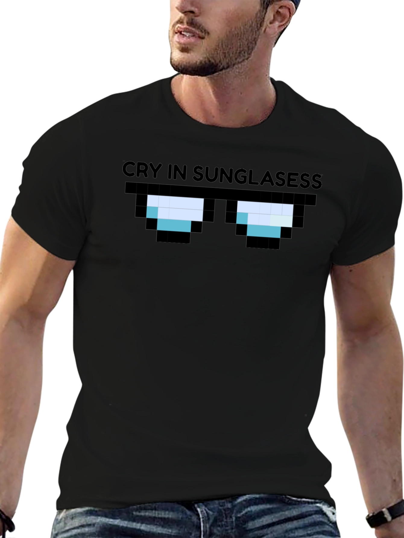 Black Cry in Sunglassess - Graphic T-Shirt - Black Cotton Blend view 6