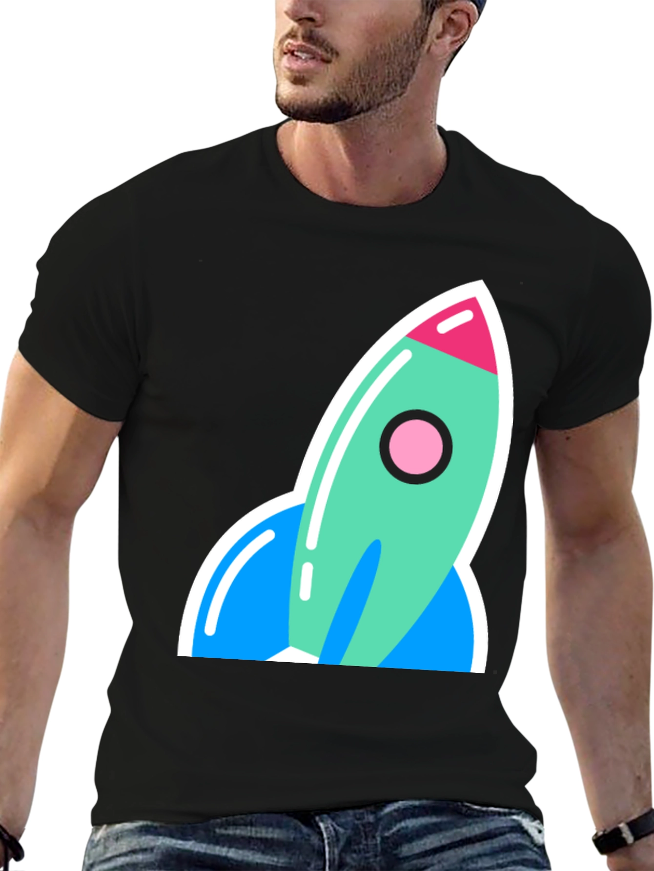 Black Retro Rocket Graphic Tee - Blast Off in Style! view 6