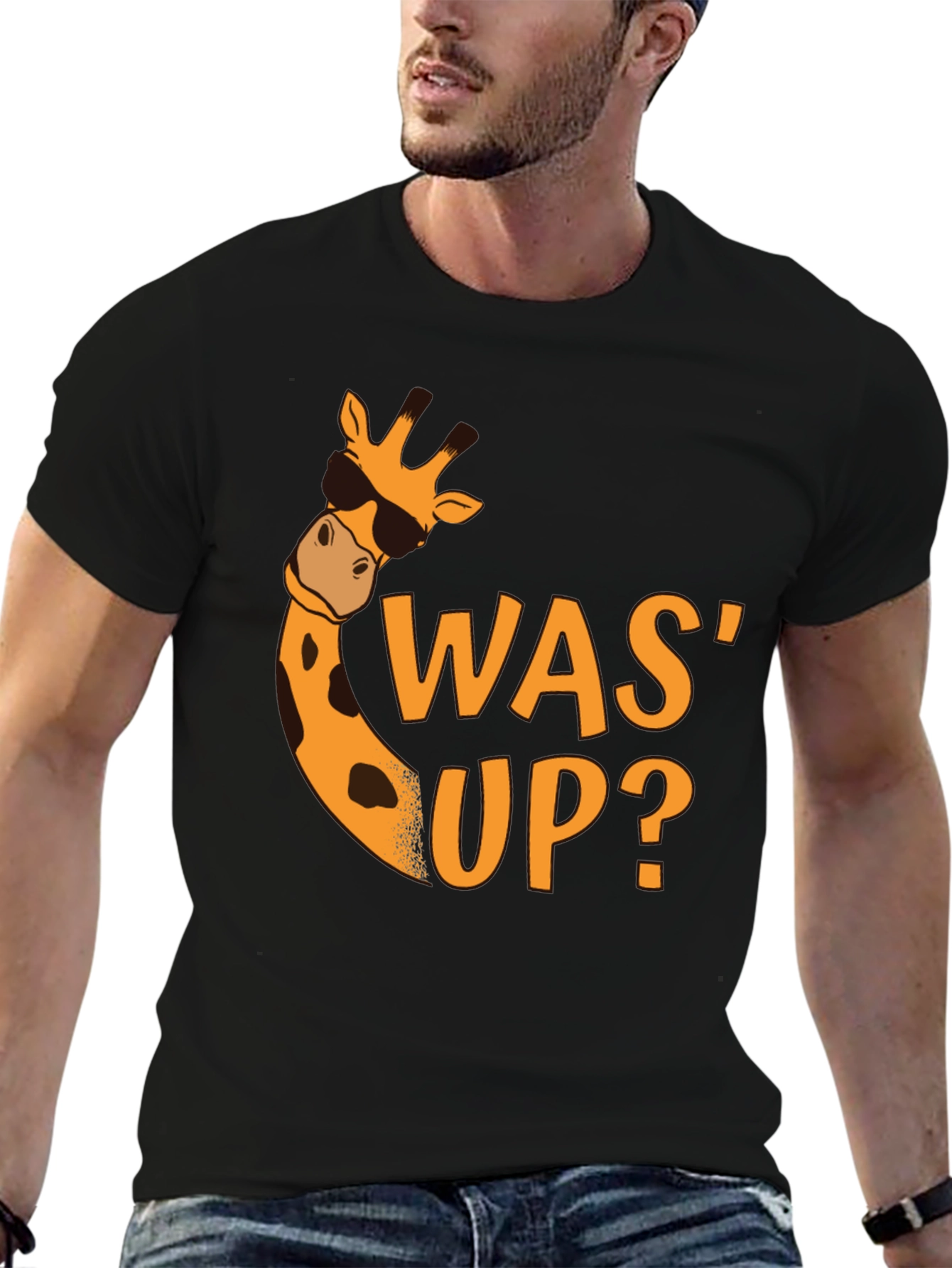 Black Cool Giraffe Was' Up? Black Graphic Tee view 6