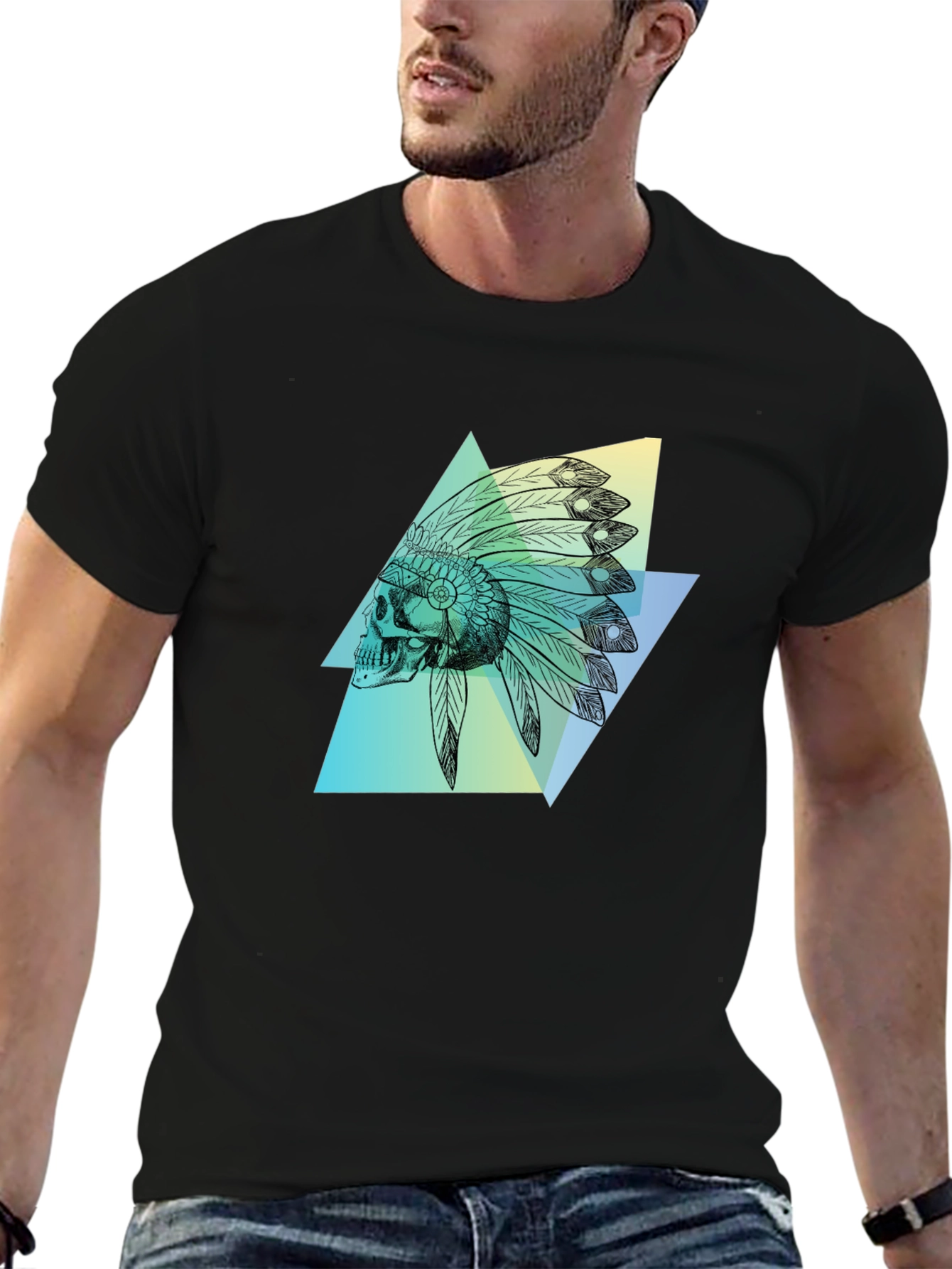 Black Skull Headdress Graphic Tee - Black view 6