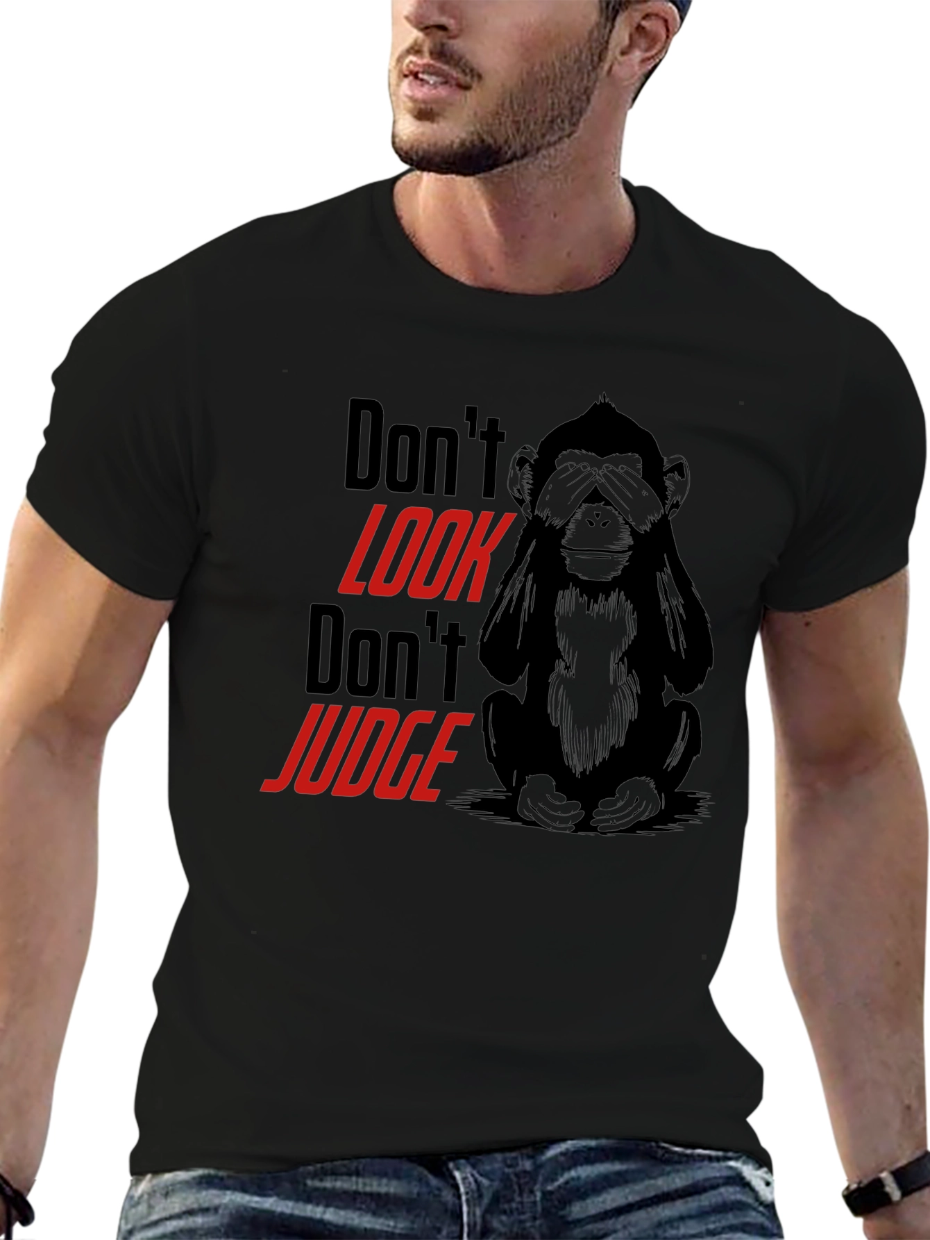 Black Don't Look Monkey Graphic Tee - Black view 6