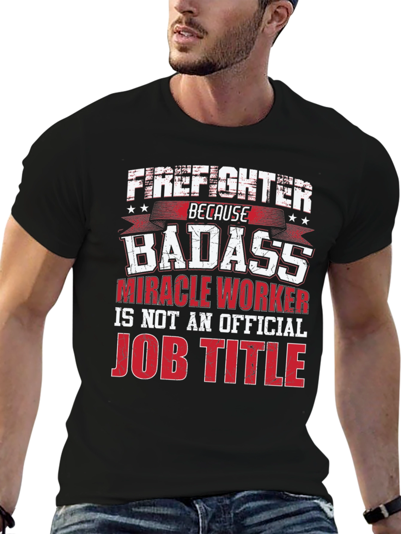 Black Firefighter Badass Job Title Black T-Shirt view 6