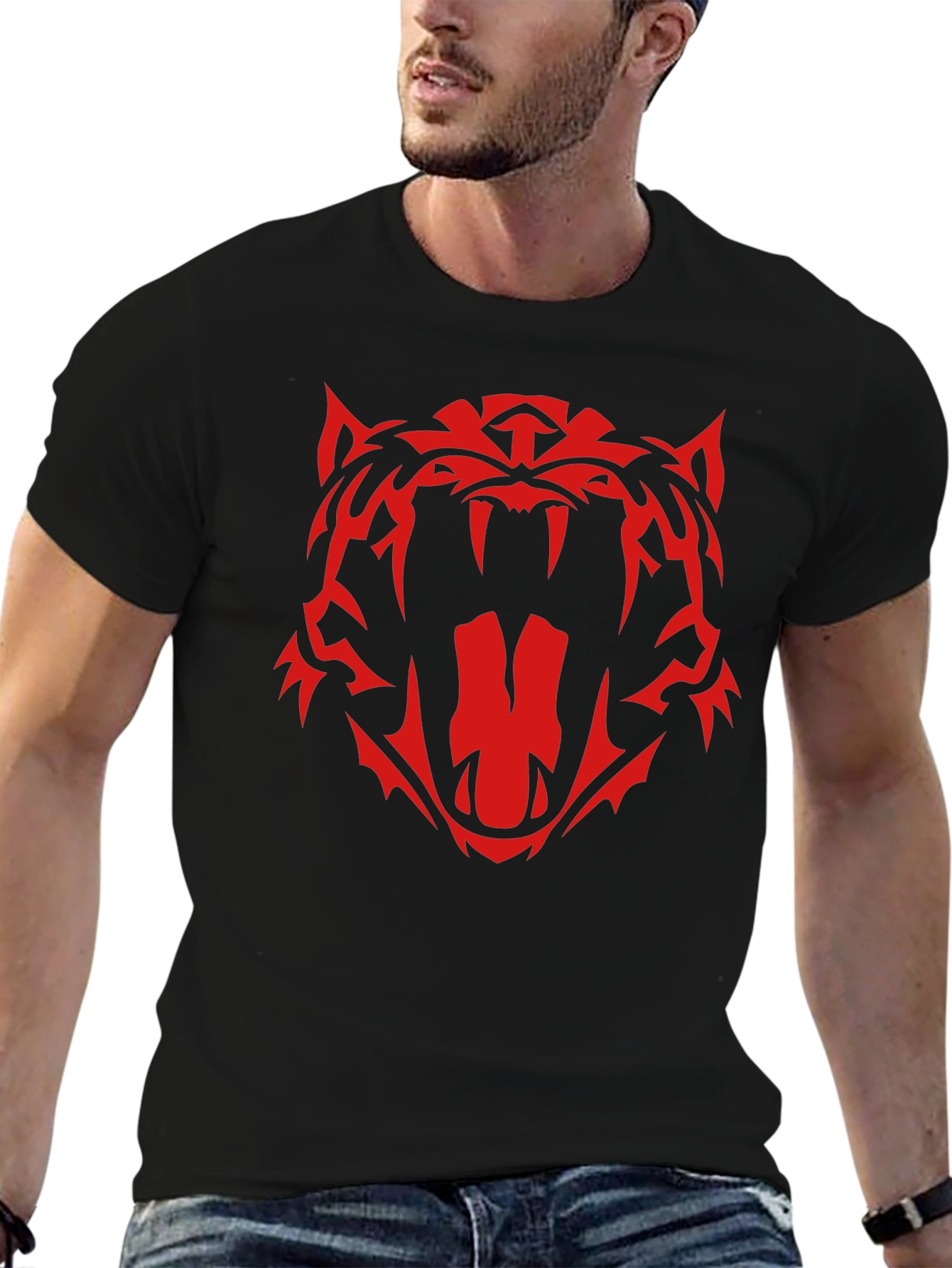 Black Red Tiger Graphic Black T-Shirt view 6