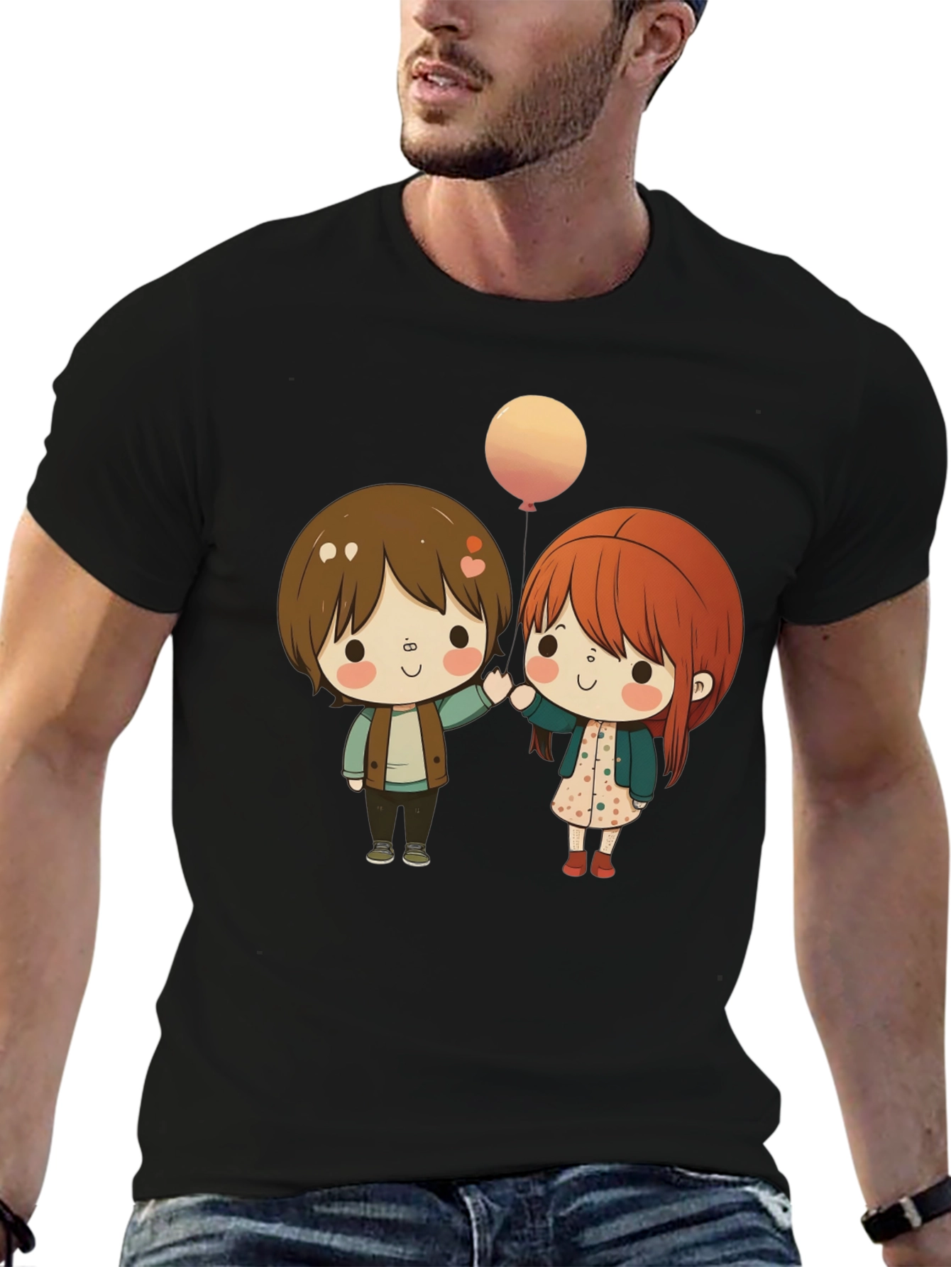 Black Cute Cartoon Couple Graphic T-Shirt view 6