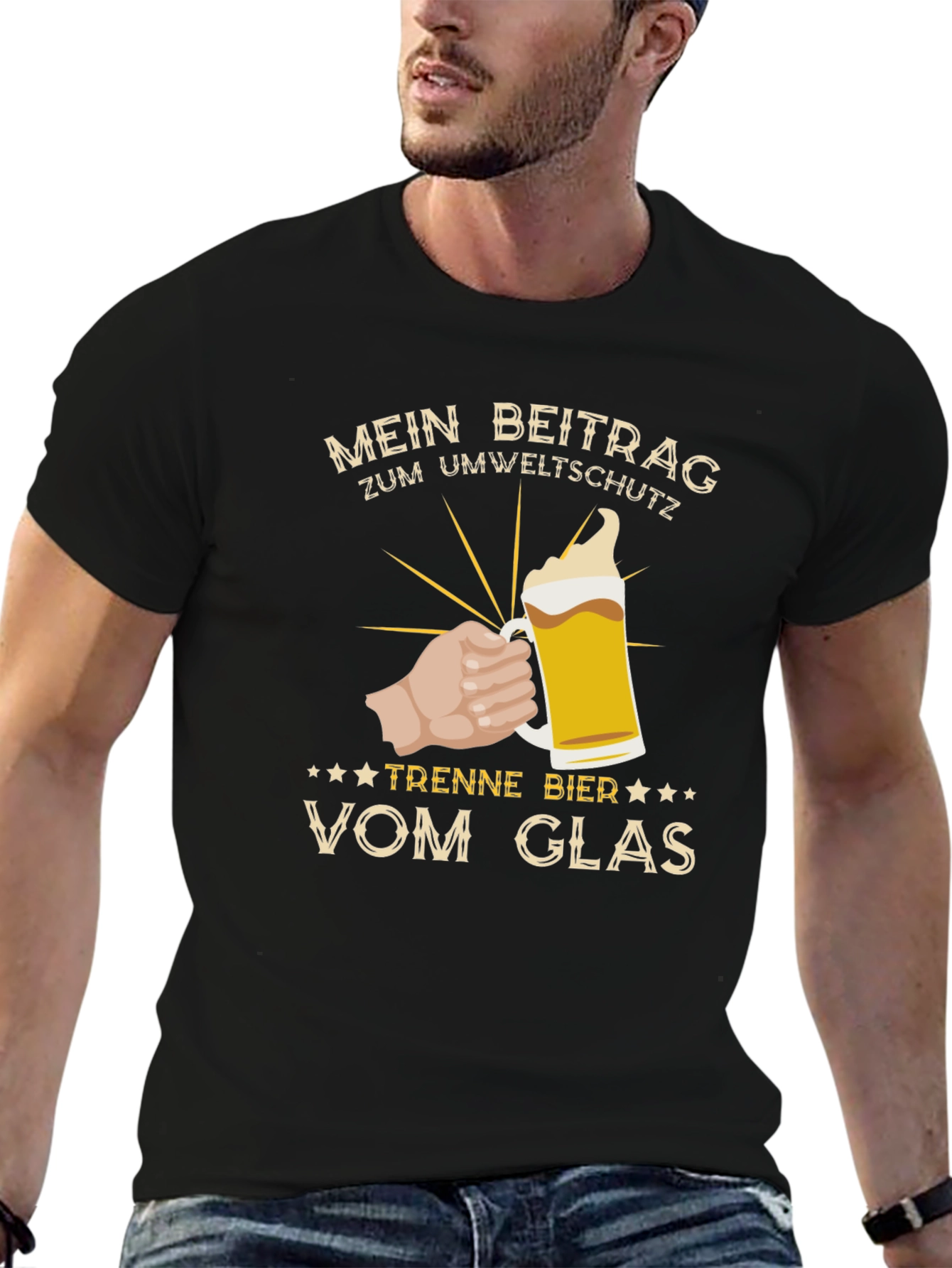 Black Men's Black 'Mein Beitrag' Beer Graphic Tee view 6